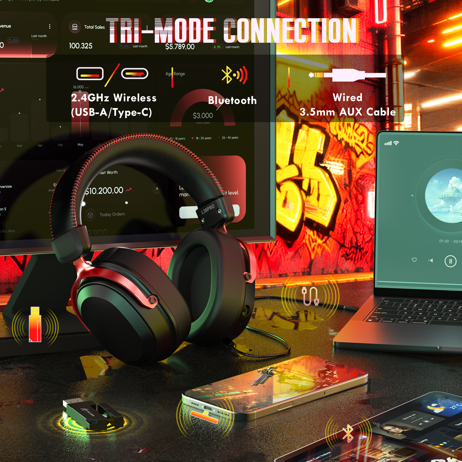 ATTACK SHARK L30PRO Cuffie da Gioco Wireless