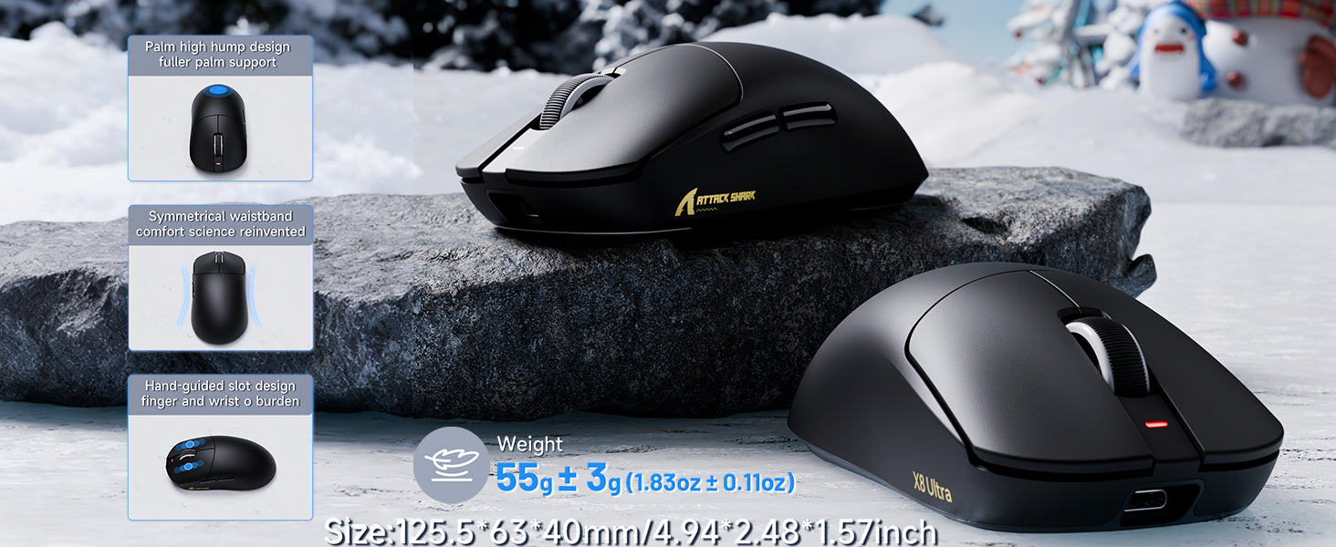 ATTACK SHARK X8 Ultra Mouse da Gioco Wireless 8KHz con Cavo C06 Ultra