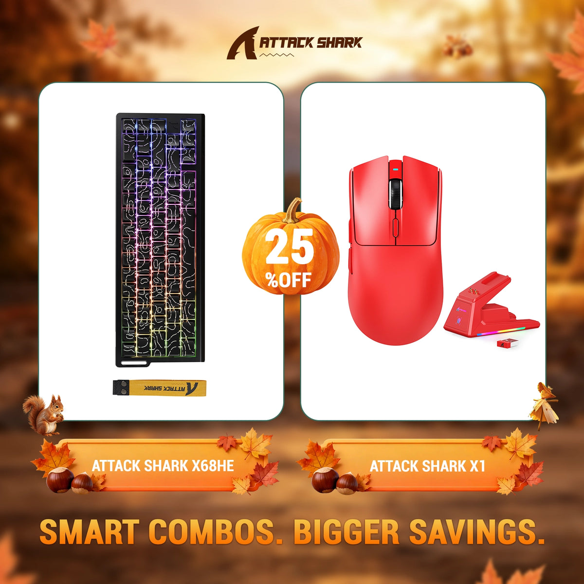 ATTACK SHARK X68HE Tastiera Rapid Trigger + Mouse da Gaming Wireless X1 Bundle