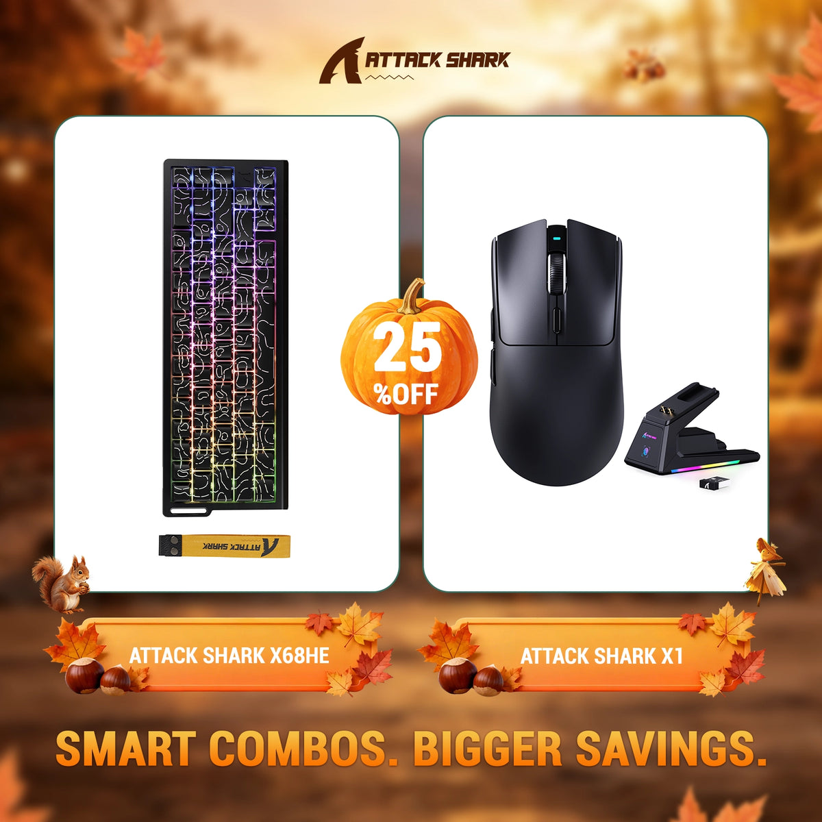 ATTACK SHARK X68HE Tastiera Rapid Trigger + Mouse da Gaming Wireless X1 Bundle