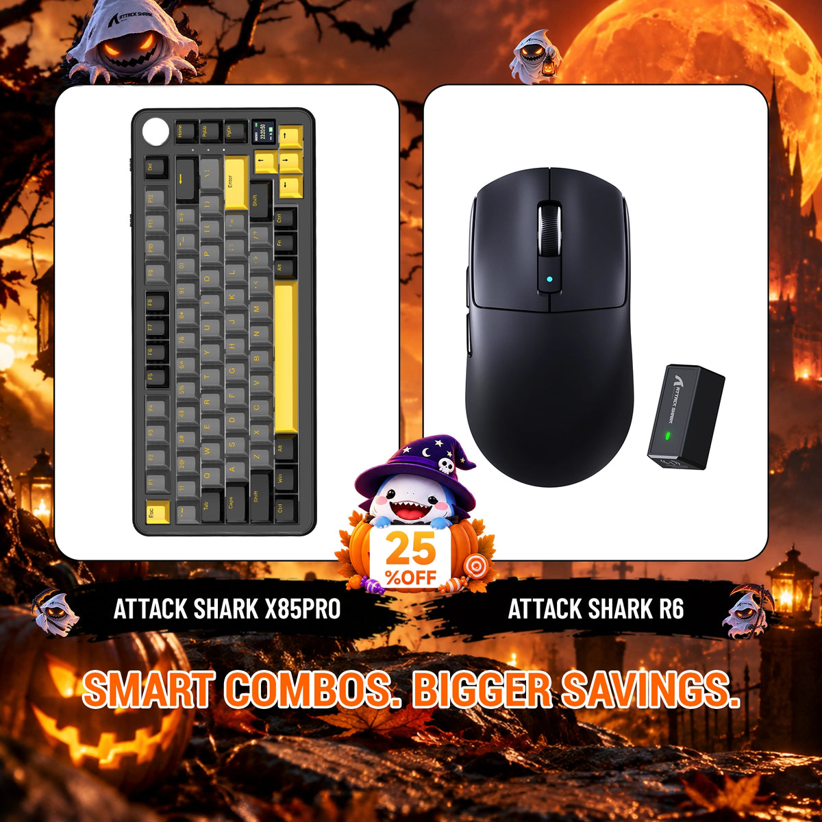 Bundle con tastiera meccanica con guarnizione tri-mode ATTACK SHARK X85 PRO e mouse da gaming wireless R6
