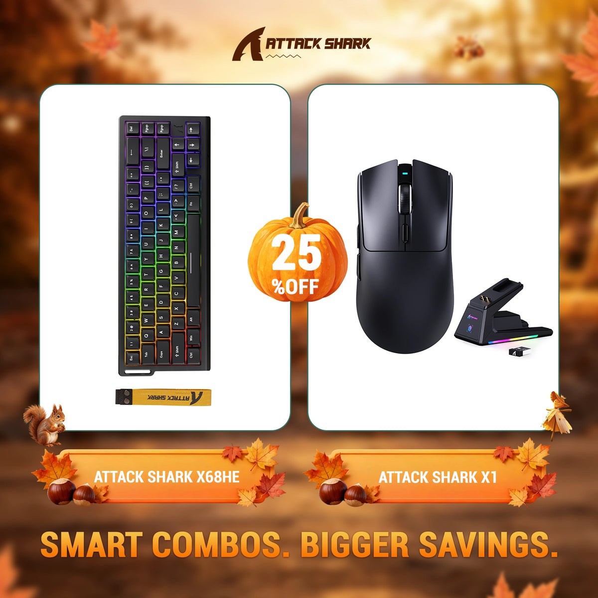 ATTACK SHARK X68HE Tastiera Rapid Trigger + Mouse da Gaming Wireless X1 Bundle
