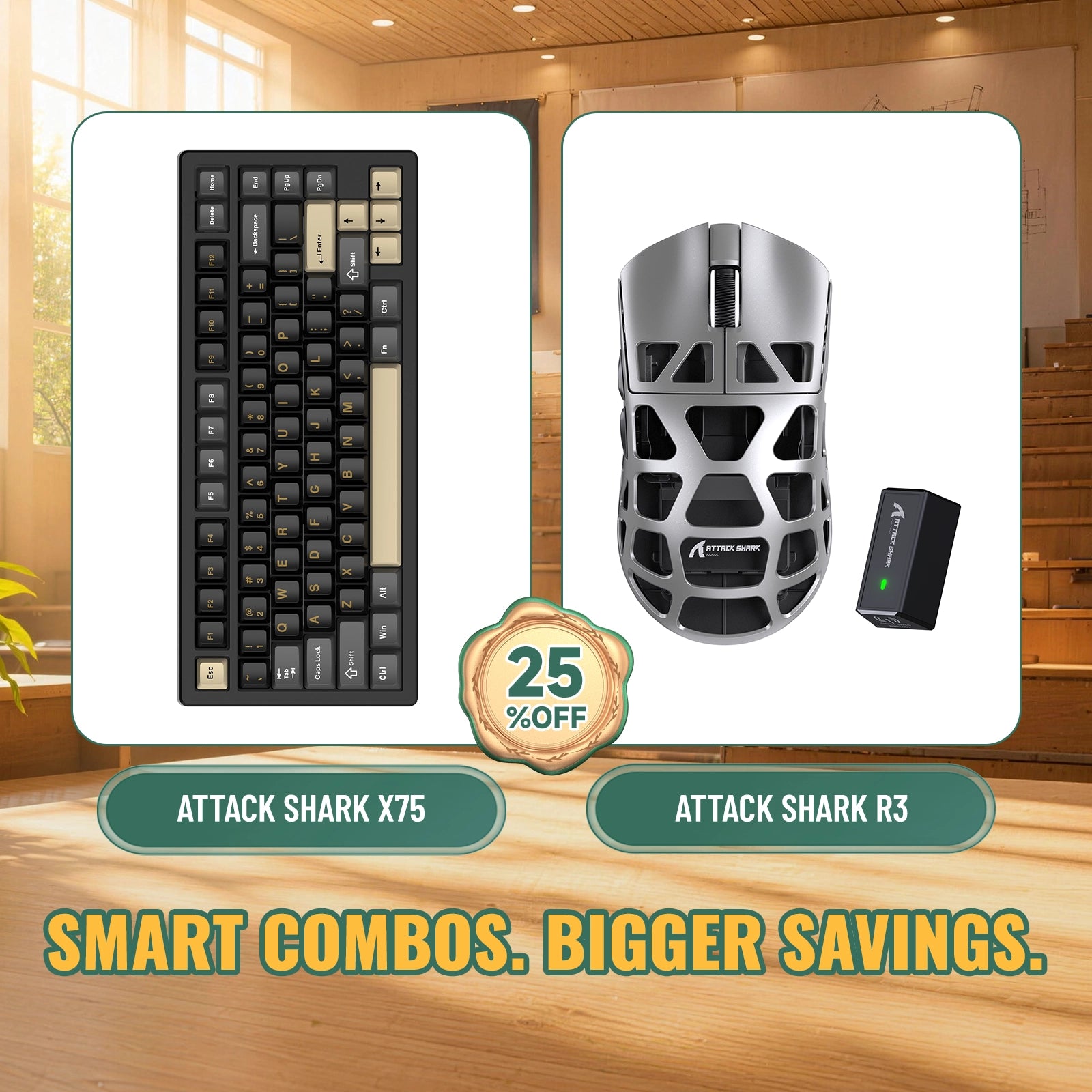 ATTACK SHARK X75 Tastiera in Alluminio Completo + Mouse da Gaming in Lega di Magnesio R3 Bundle