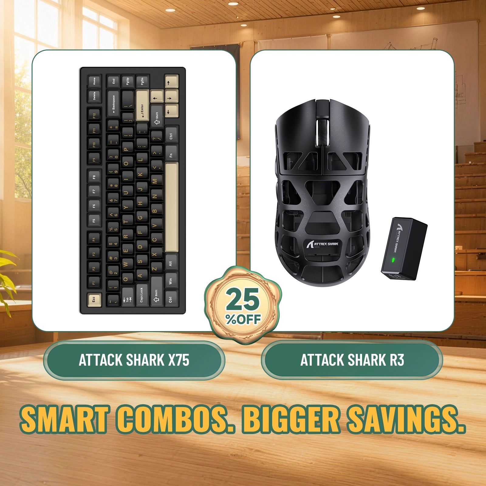 ATTACK SHARK X75 Tastiera in Alluminio Completo + Mouse da Gaming in Lega di Magnesio R3 Bundle