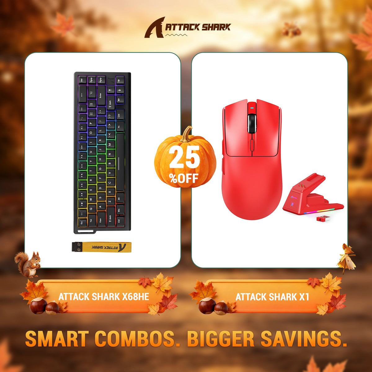 ATTACK SHARK X68HE Tastiera Rapid Trigger + Mouse da Gaming Wireless X1 Bundle
