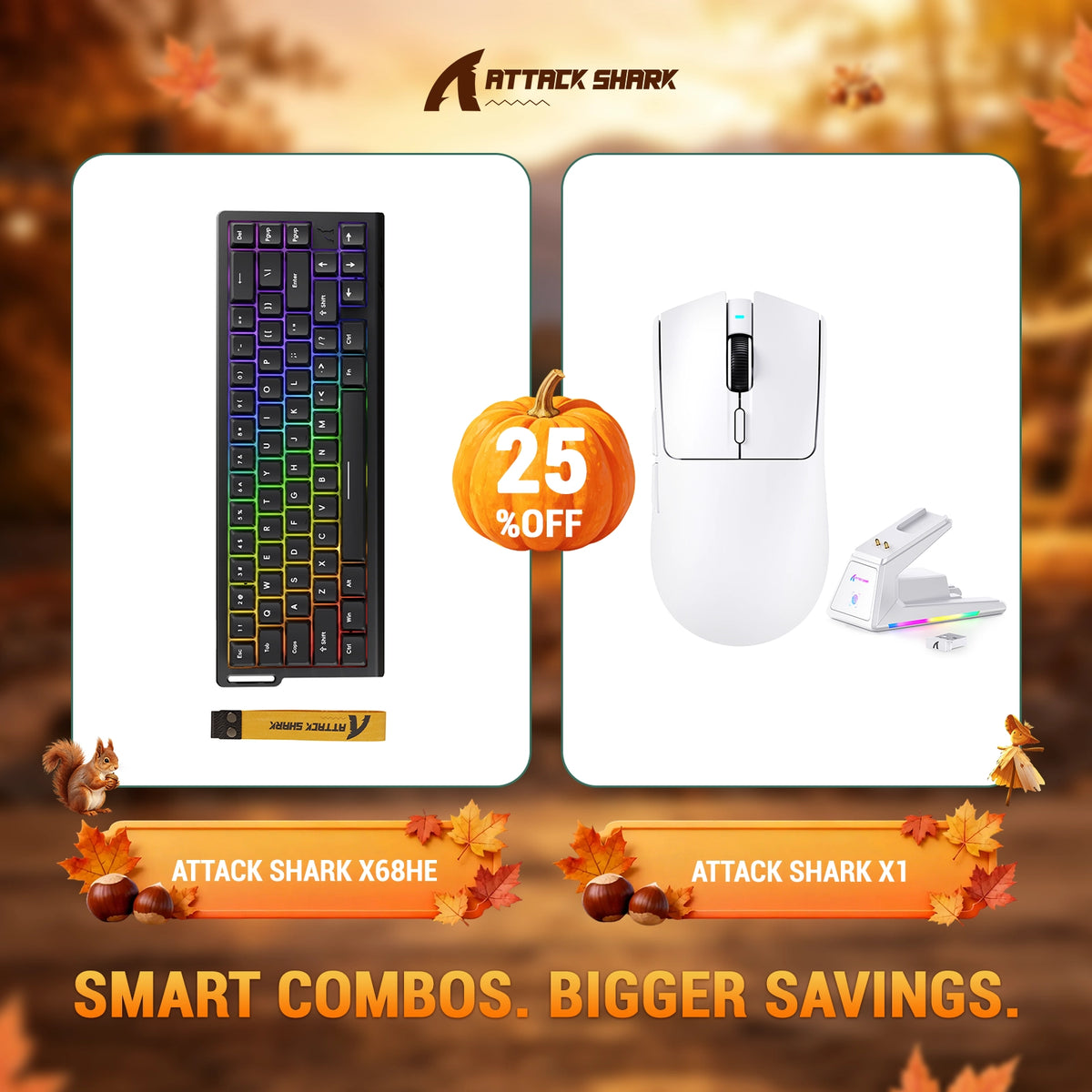 ATTACK SHARK X68HE Tastiera Rapid Trigger + Mouse da Gaming Wireless X1 Bundle