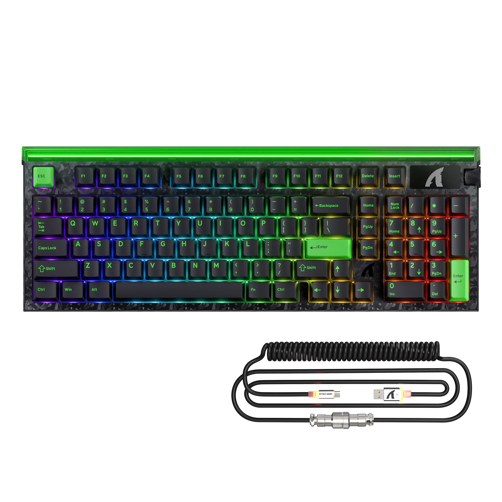 Tastiera con cavo ATTACK SHARK R98 HE in fibra di carbonio, interruttore magnetico a scatto rapido cablato con cavo avvolto Ultra RGB C01