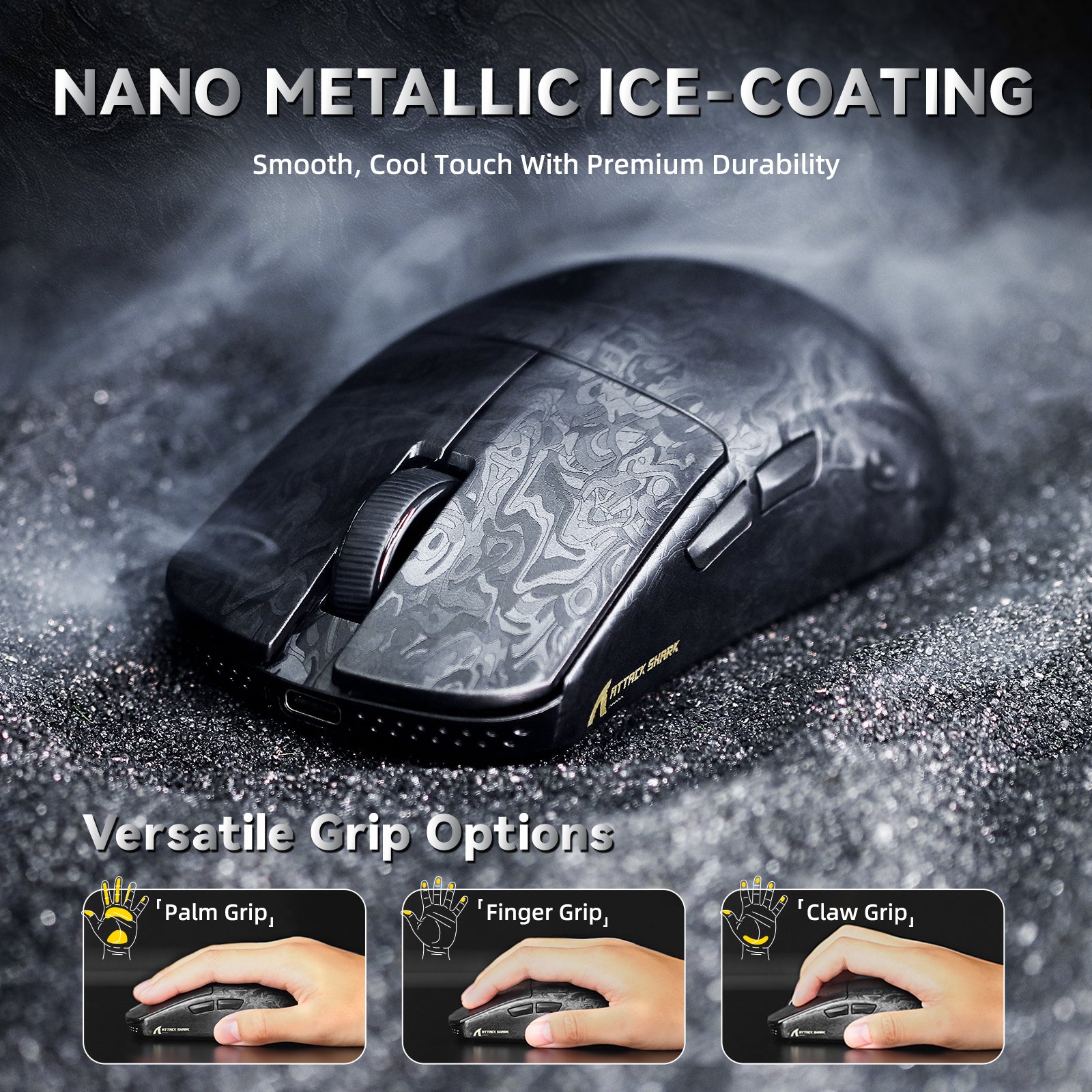 ATTACK SHARK R11 ULTRA Mouse da gioco wireless in fibra di carbonio 8K PAW3950MAX con cavo LED Ultra C06