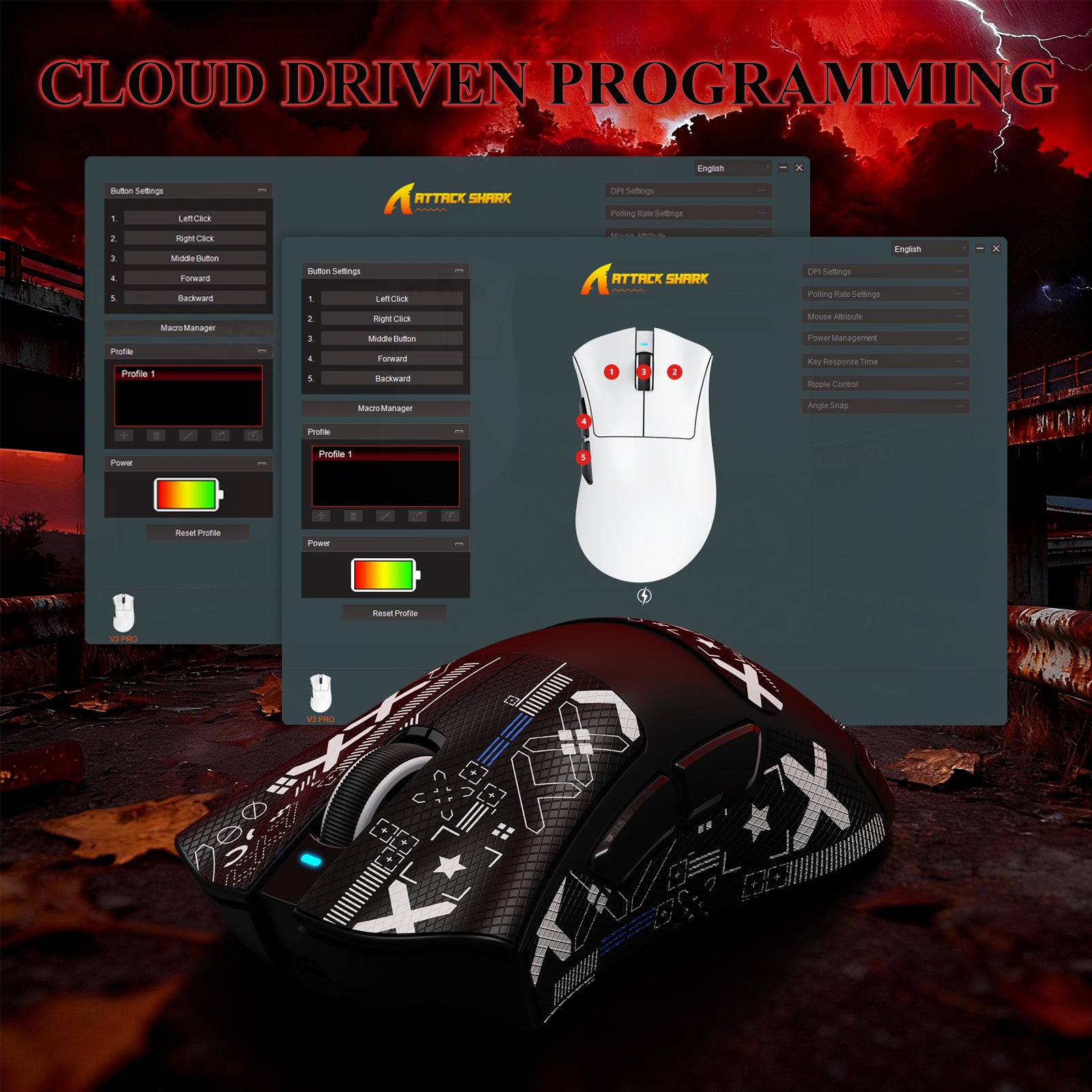 ATTACK SHARK V3PRO Mouse da Gioco Tri-Mode Ultra-Leggero con Dock di Ricarica