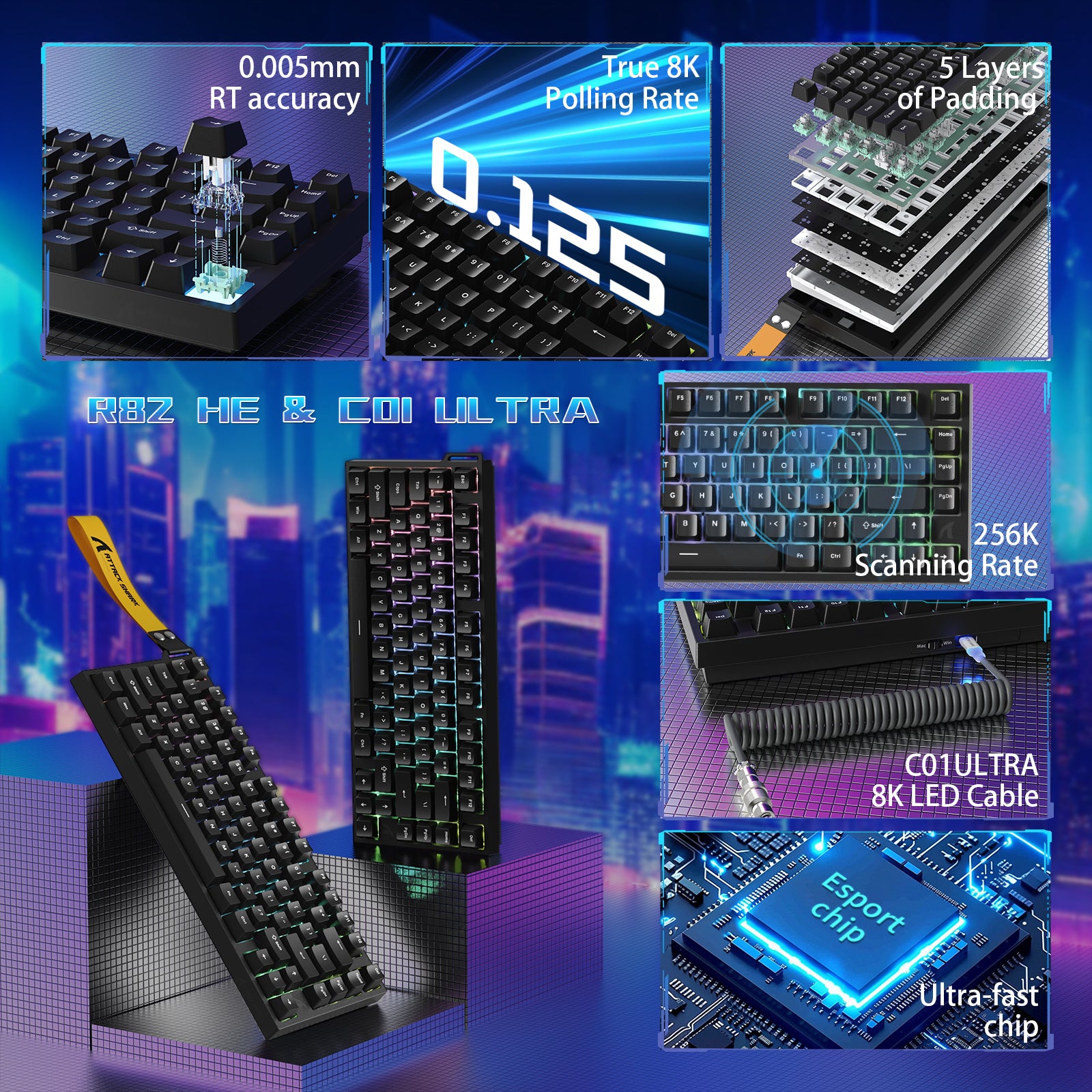 ATTACK SHARK R82 HE Tastiera Gaming Wired 75% con Cavo LED C01ULTRA