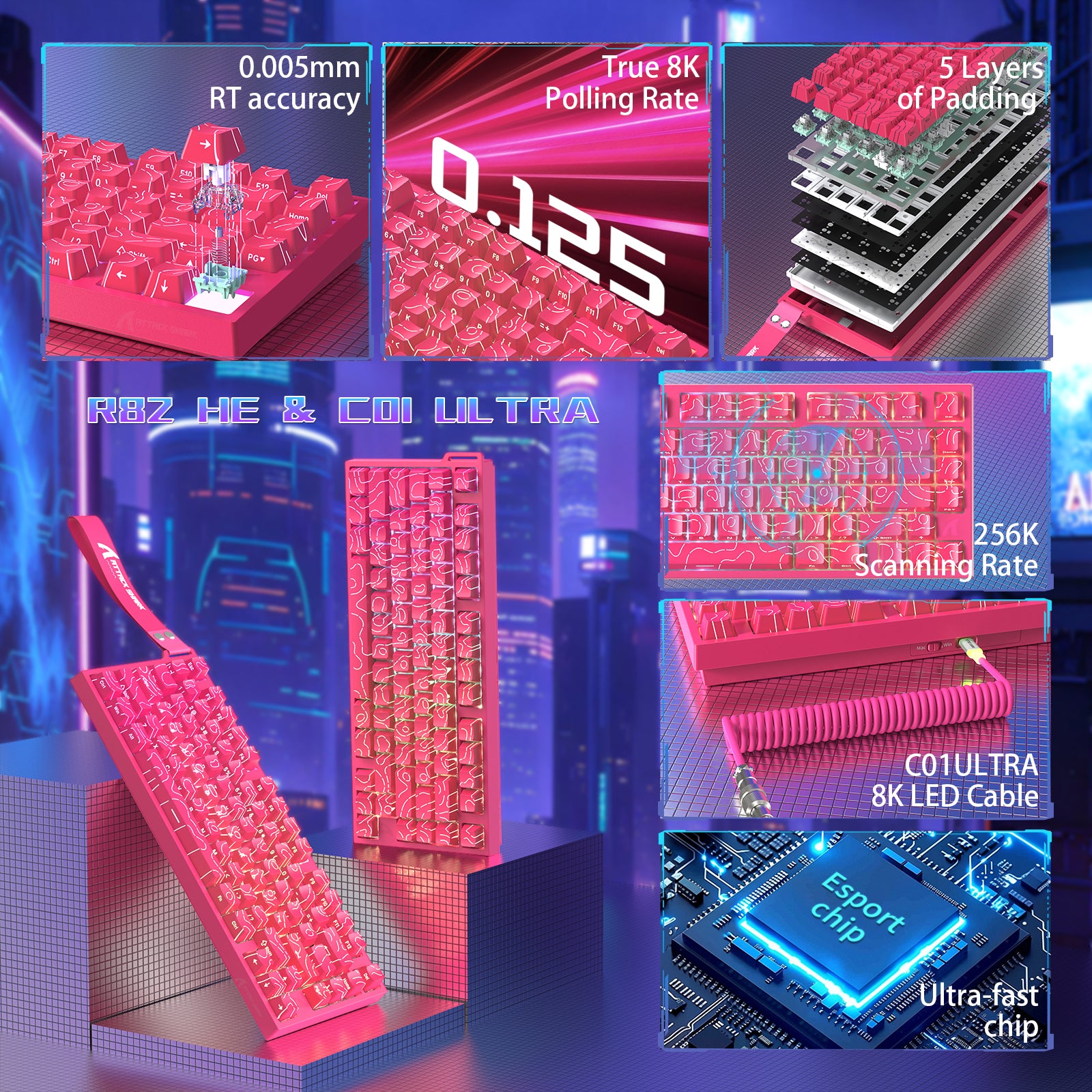 ATTACK SHARK R82 HE Tastiera Gaming Wired 75% con Cavo LED C01ULTRA