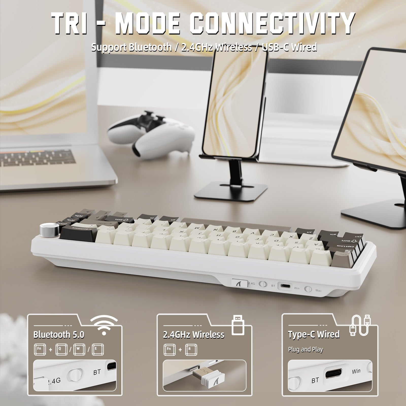 ATTACK SHARK X66 wireless mechanical keyboard, highlighting tri-mode connectivity and design details
