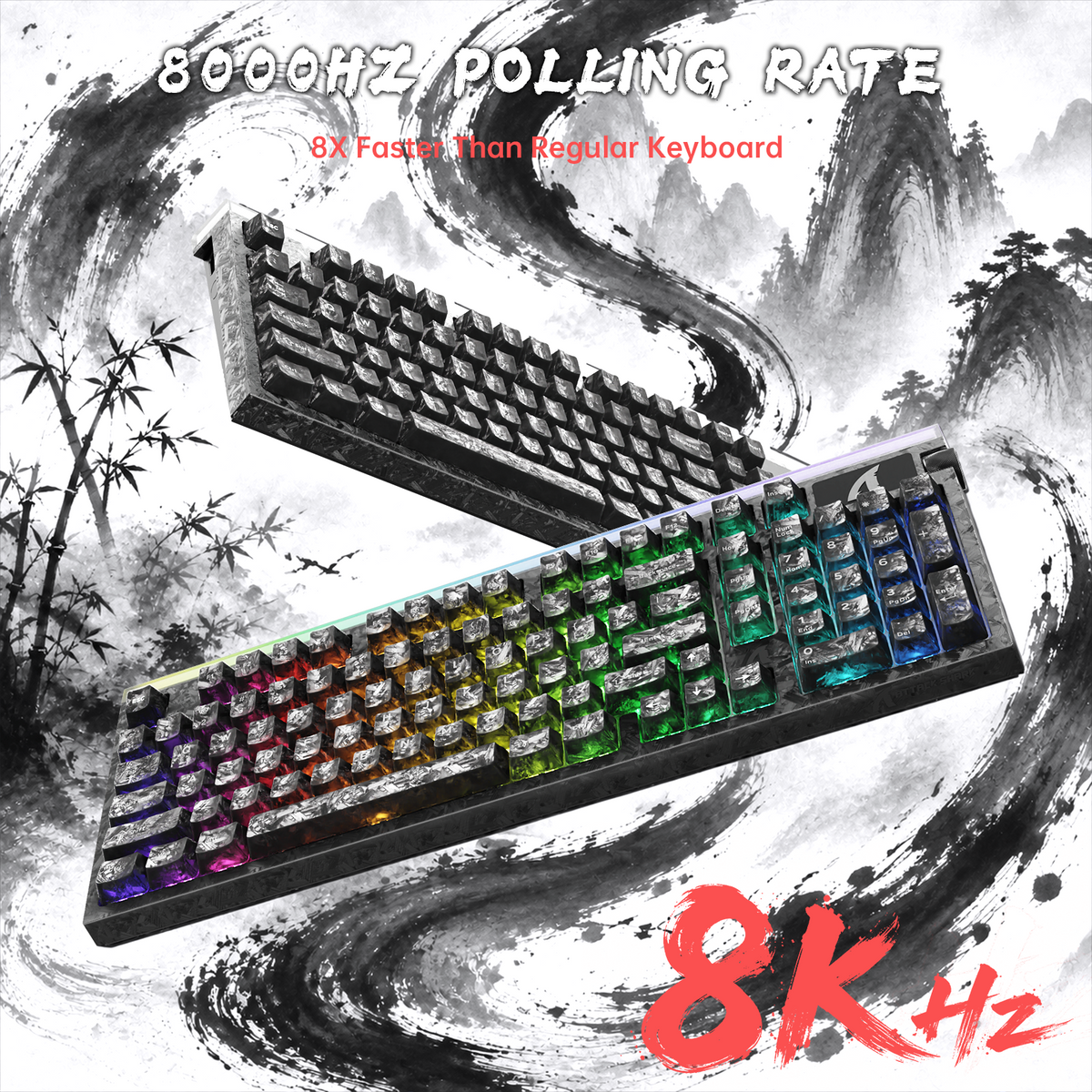 Tastiera con cavo ATTACK SHARK R98 HE in fibra di carbonio, interruttore magnetico a scatto rapido cablato con cavo avvolto Ultra RGB C01