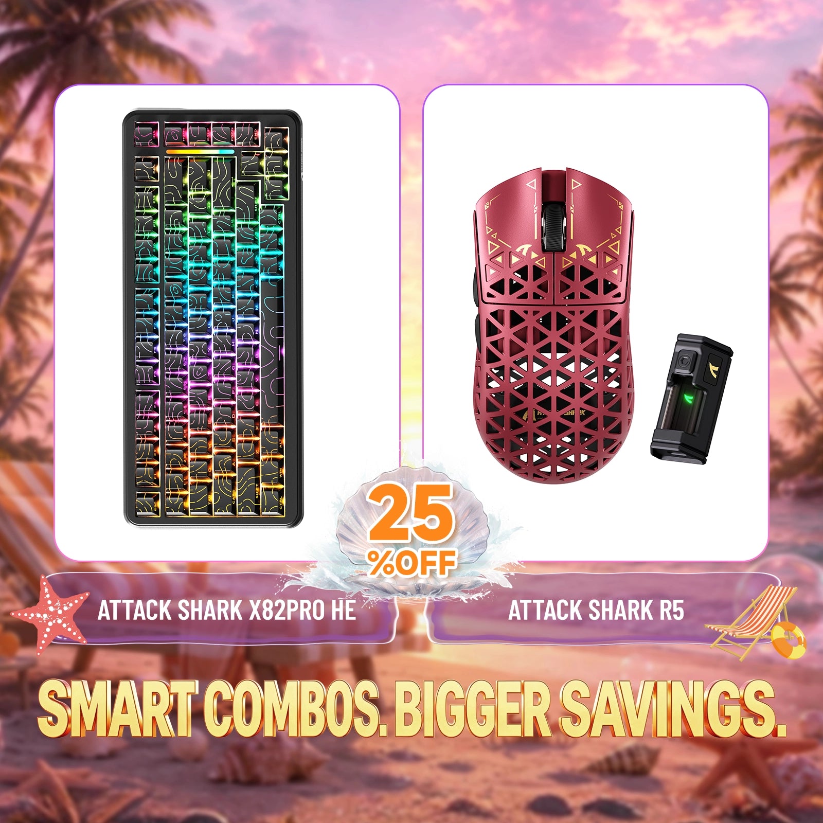 ATTACK SHARK X82PRO HE rapid trigger keyboard bundle with R5 carbon fiber wireless mouse, 25% off