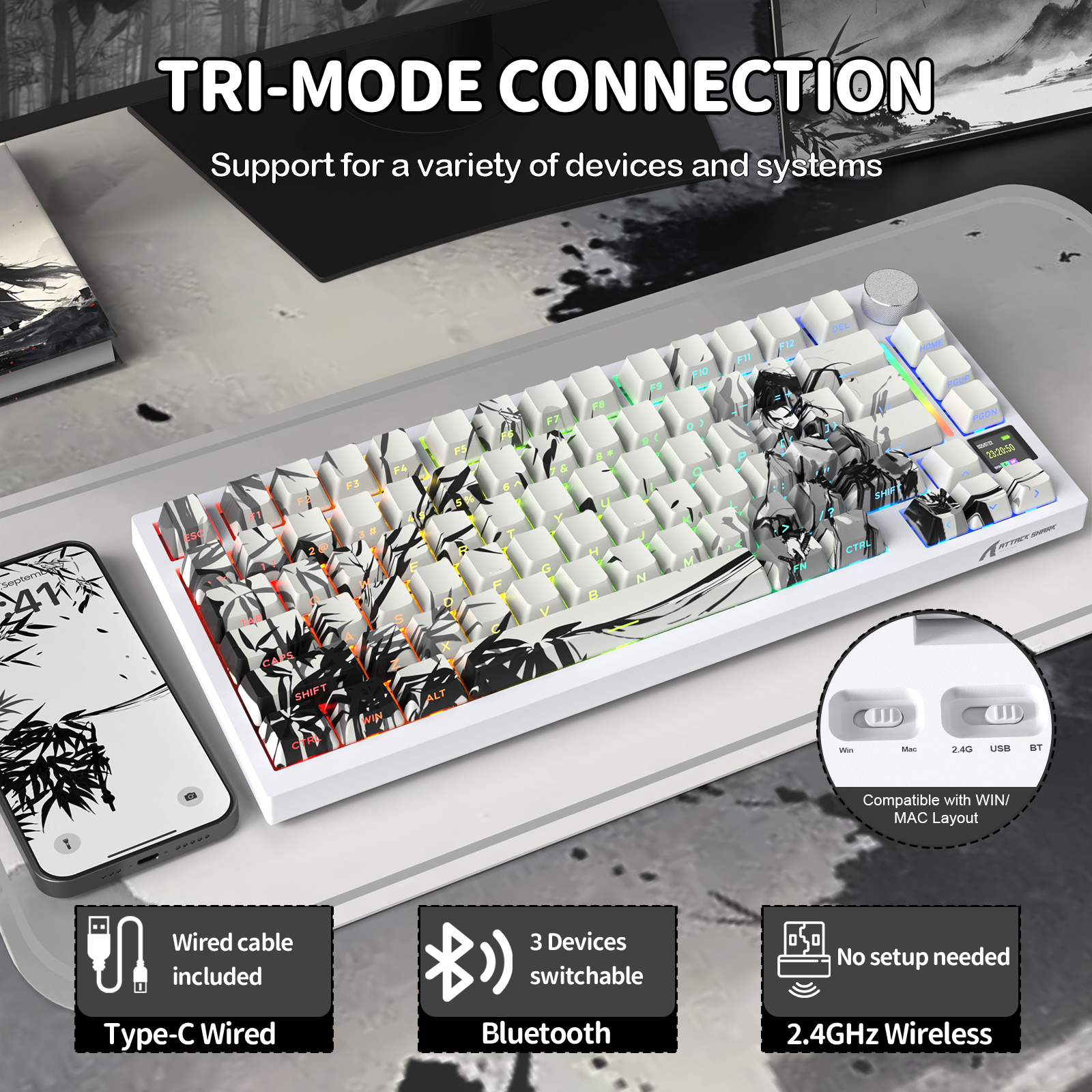 ATTACK SHARK X820Ultra Tastiera Meccanica con Guarnizione a Tre Modalità