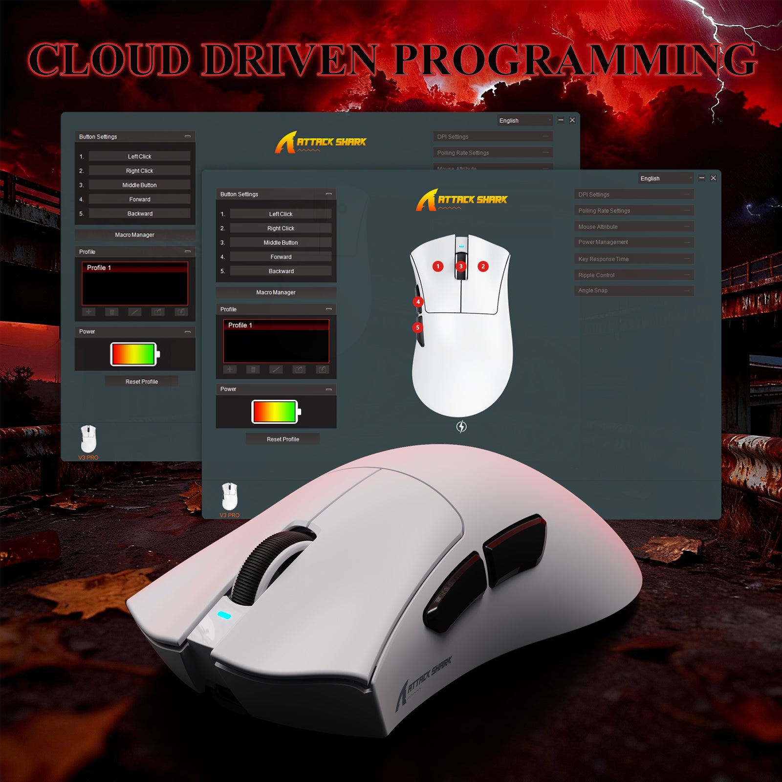 ATTACK SHARK V3PRO Mouse da Gioco Tri-Mode Ultra-Leggero con Dock di Ricarica