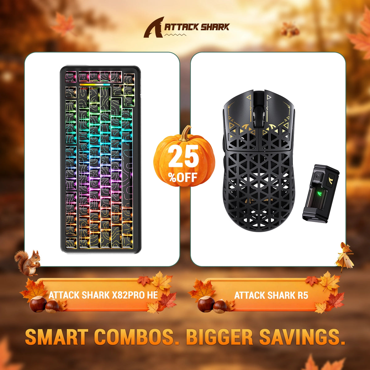 Bundle tastiera ATTACK SHARK X82 PRO HE con attivazione rapida + mouse da gaming wireless in fibra di carbonio R5