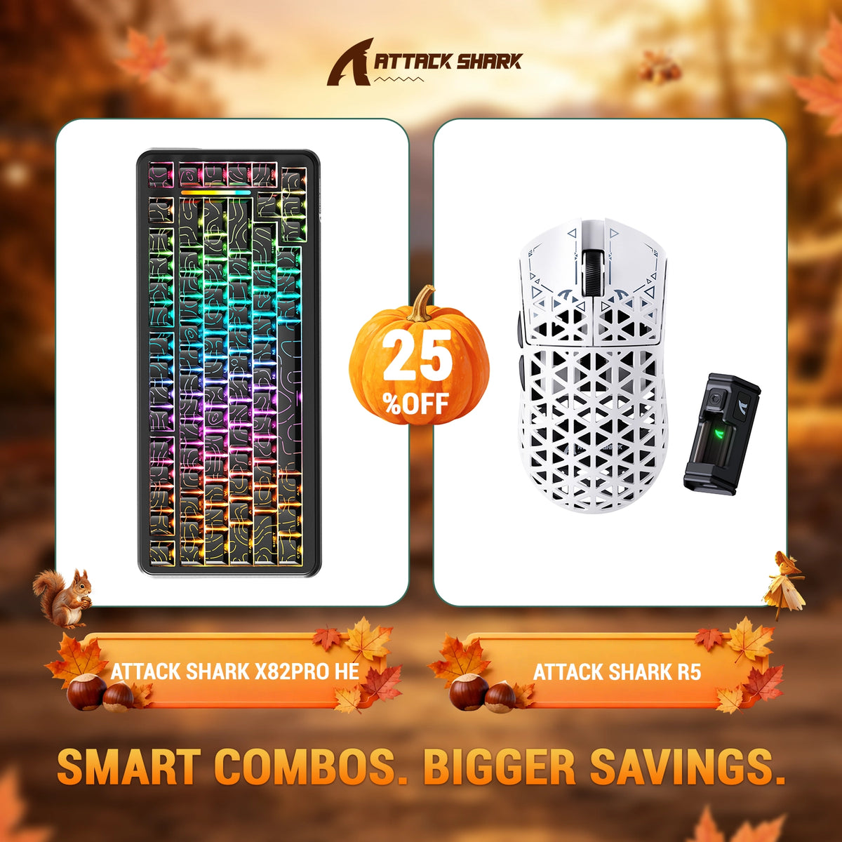 Bundle tastiera ATTACK SHARK X82 PRO HE con attivazione rapida + mouse da gaming wireless in fibra di carbonio R5