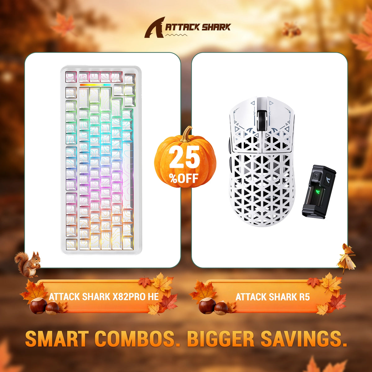 Bundle tastiera ATTACK SHARK X82 PRO HE con attivazione rapida + mouse da gaming wireless in fibra di carbonio R5