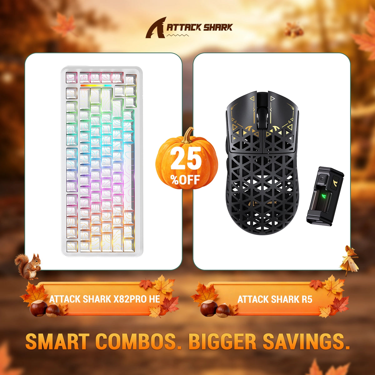 Bundle tastiera ATTACK SHARK X82 PRO HE con attivazione rapida + mouse da gaming wireless in fibra di carbonio R5