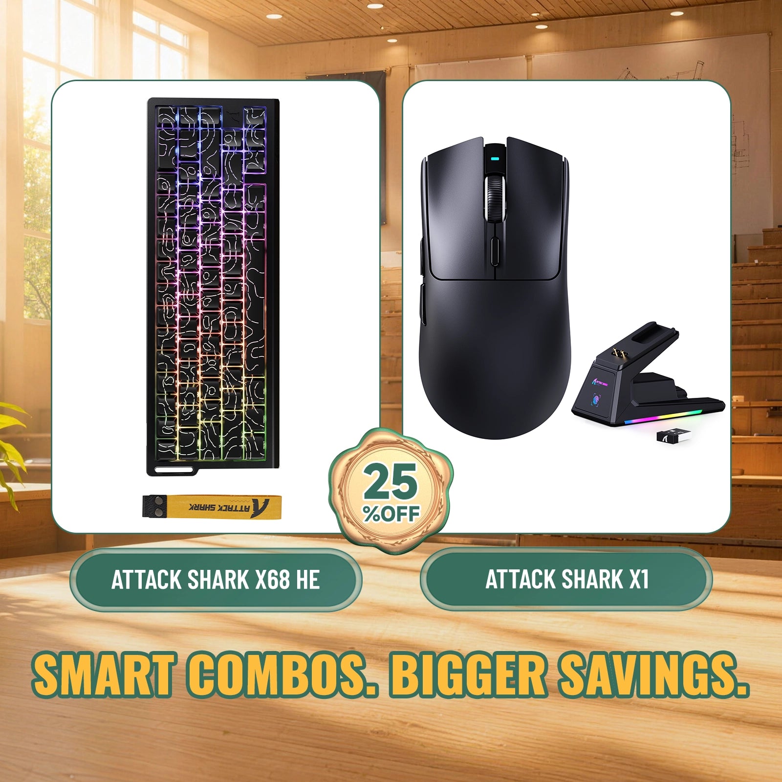 ATTACK SHARK X68HE Tastiera Rapid Trigger + Mouse da Gaming Wireless X1 Bundle