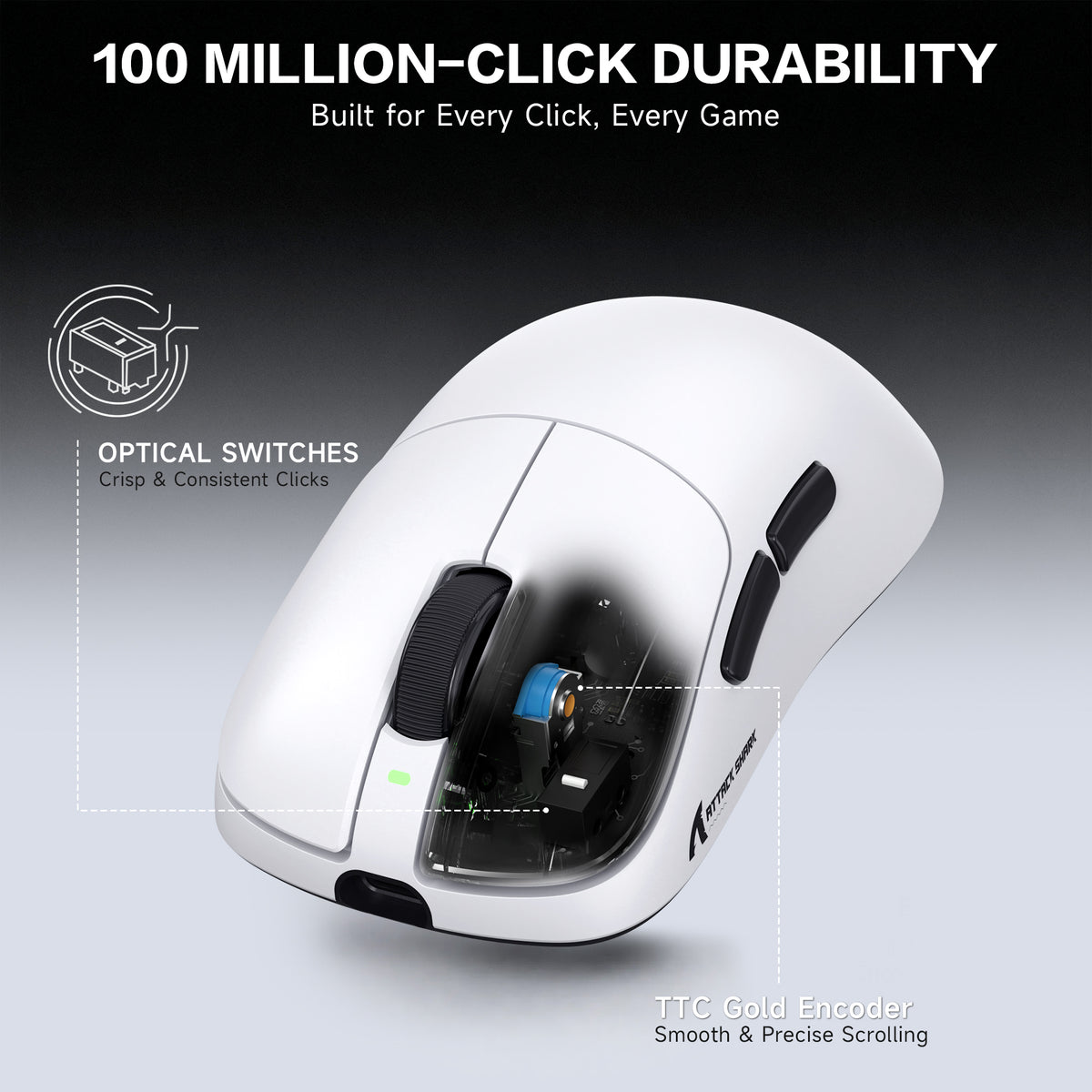 ATTACK SHARK V2 AIR PAW3955MAX Mouse da gioco wireless ergonomico