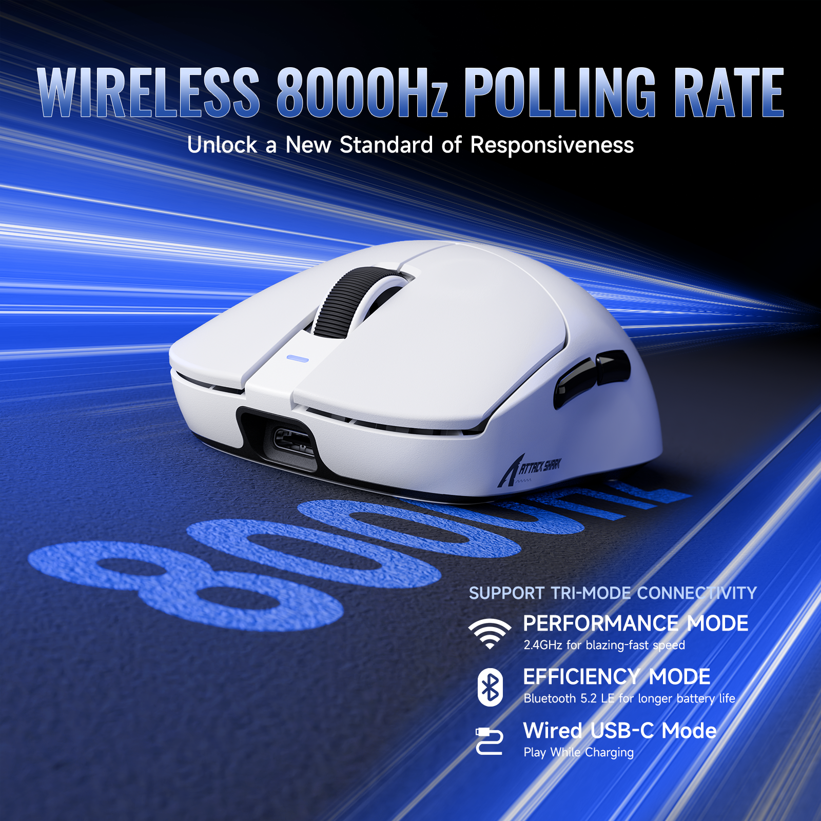 ATTACK SHARK X8 Series Mouse da Gioco Wireless Tri-mode Leggero
