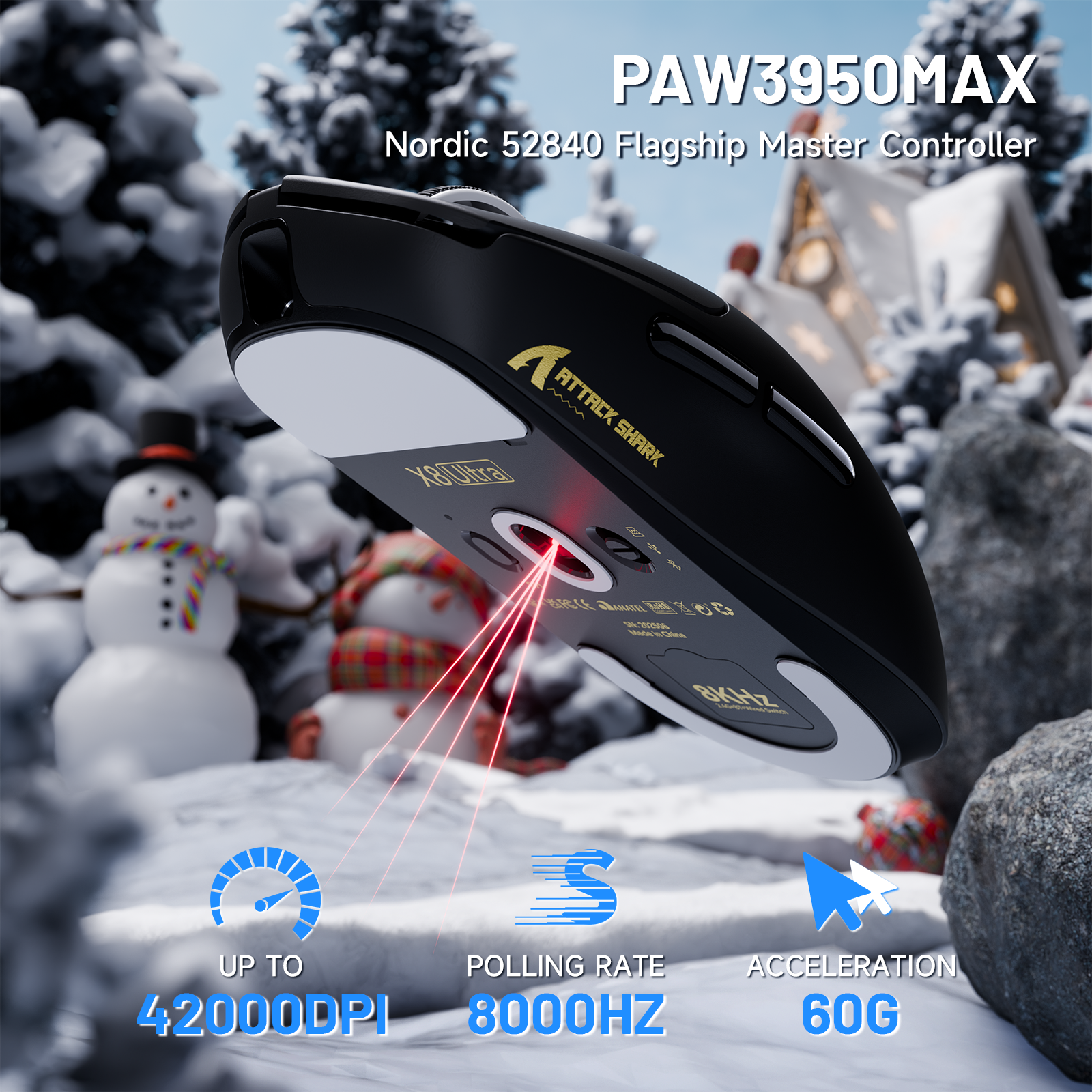 Mouse Gaming Wireless ATTACK SHARK X8 Ultra 8KHz con Cavo Ultra C06