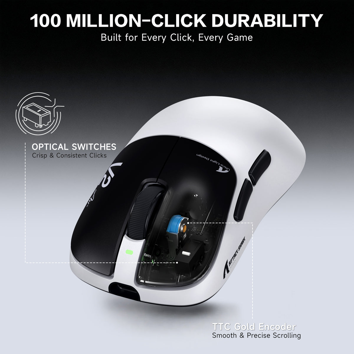 ATTACK SHARK V2 AIR PAW3955MAX Mouse da gioco wireless ergonomico