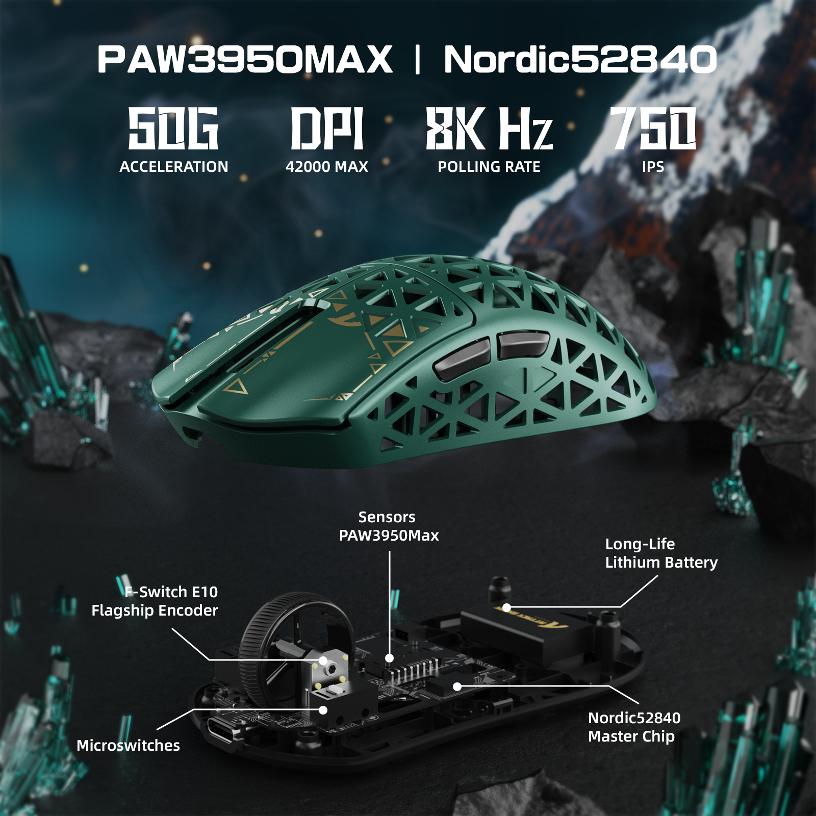 ATTACK SHARK R5 ULTRA Mouse da Gaming Wireless in Fibra di Carbonio 8K PAW3950MAX