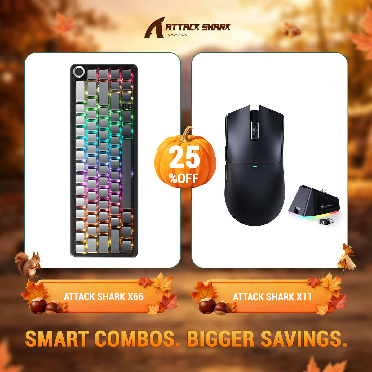ATTACK SHARK X66 Tastiera Meccanica Wireless + Mouse da Gaming Wireless X11 Bundle