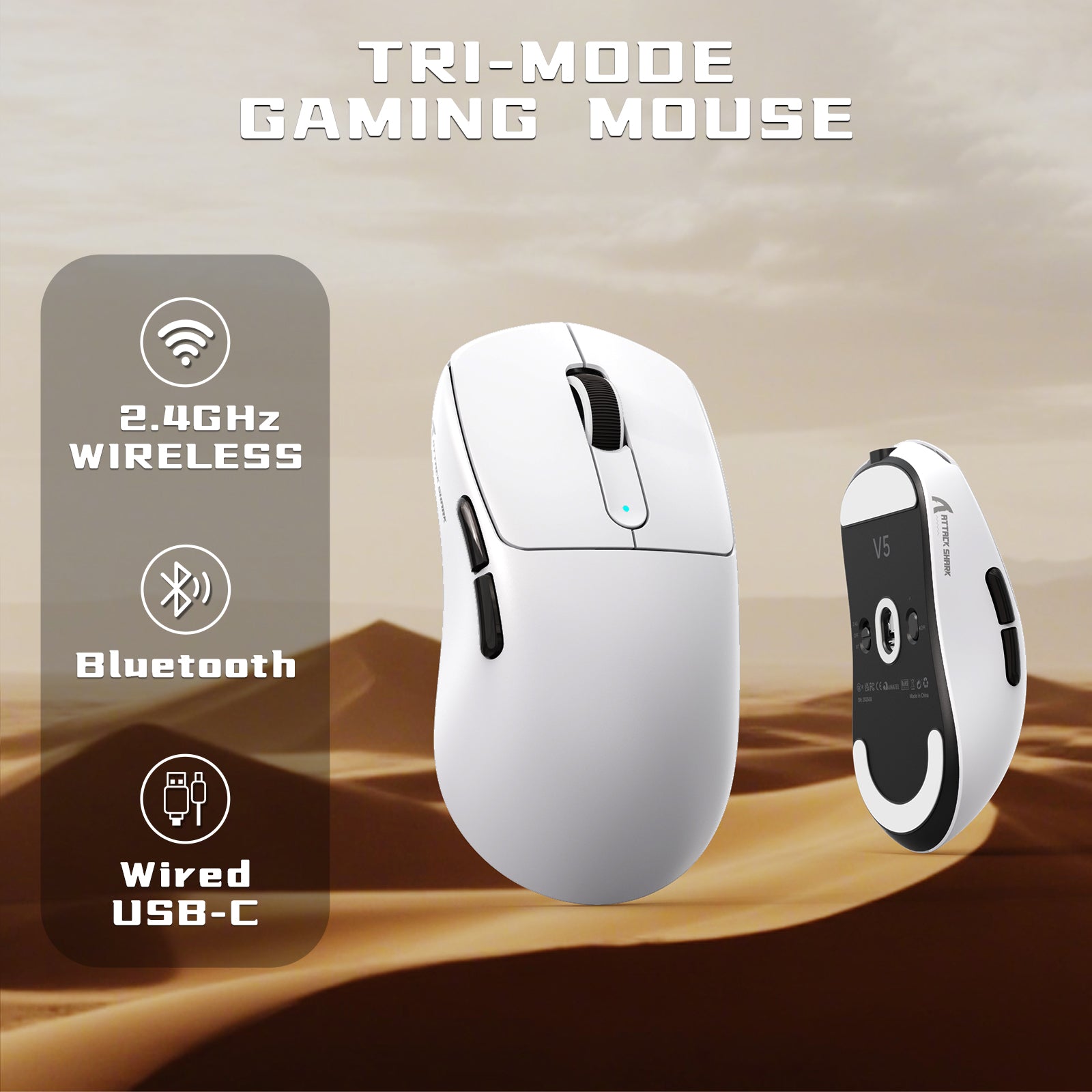 ATTACK SHARK V5 Mouse da Gioco Wireless 8KHz PAW3950MAX con Cavo C06 Ultra