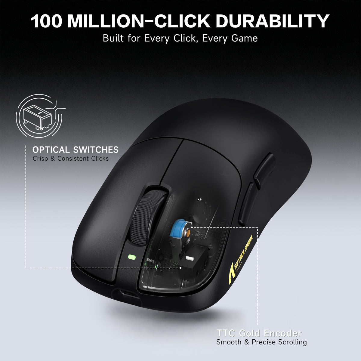 ATTACK SHARK V2 AIR PAW3955MAX Mouse da gioco wireless ergonomico