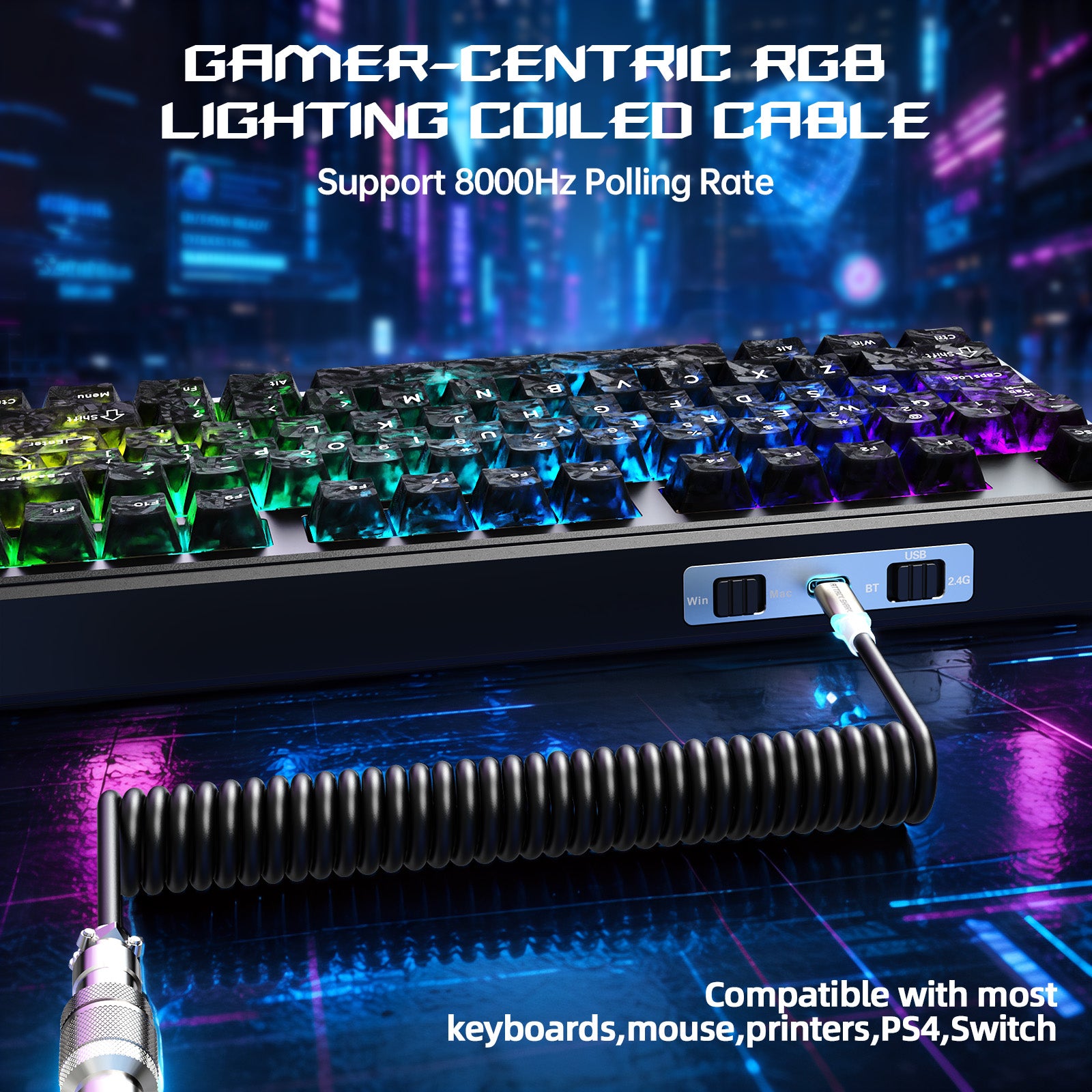 ATTACK SHARK X87 ULTRA Tastiera da gioco wireless con ricevitore 8KHz e cavo a spirale RGB
