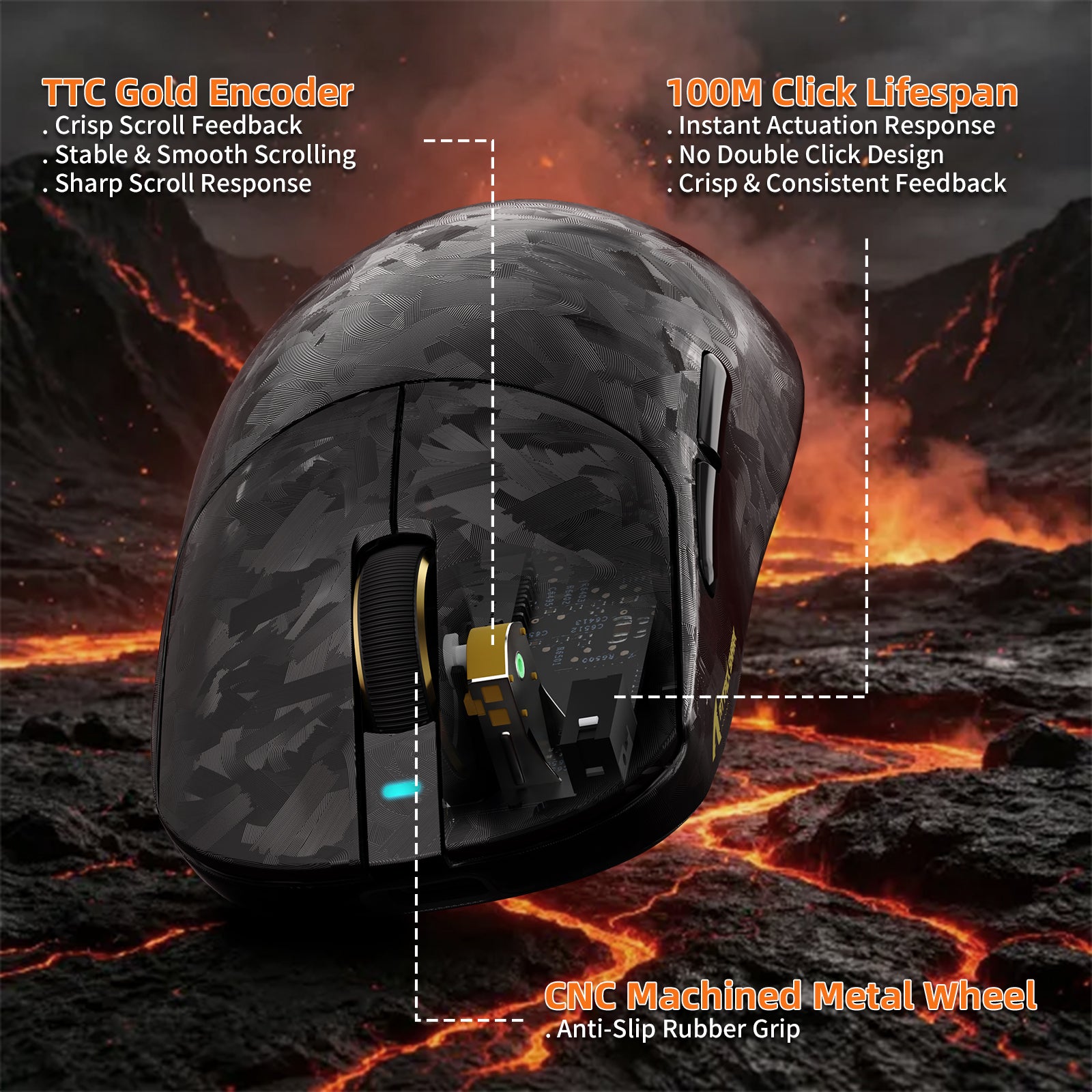 Mouse da gioco wireless ATTACK SHARK RS3 ULTRA in fibra di carbonio PAW3955MAX con cavo LED Ultra C06