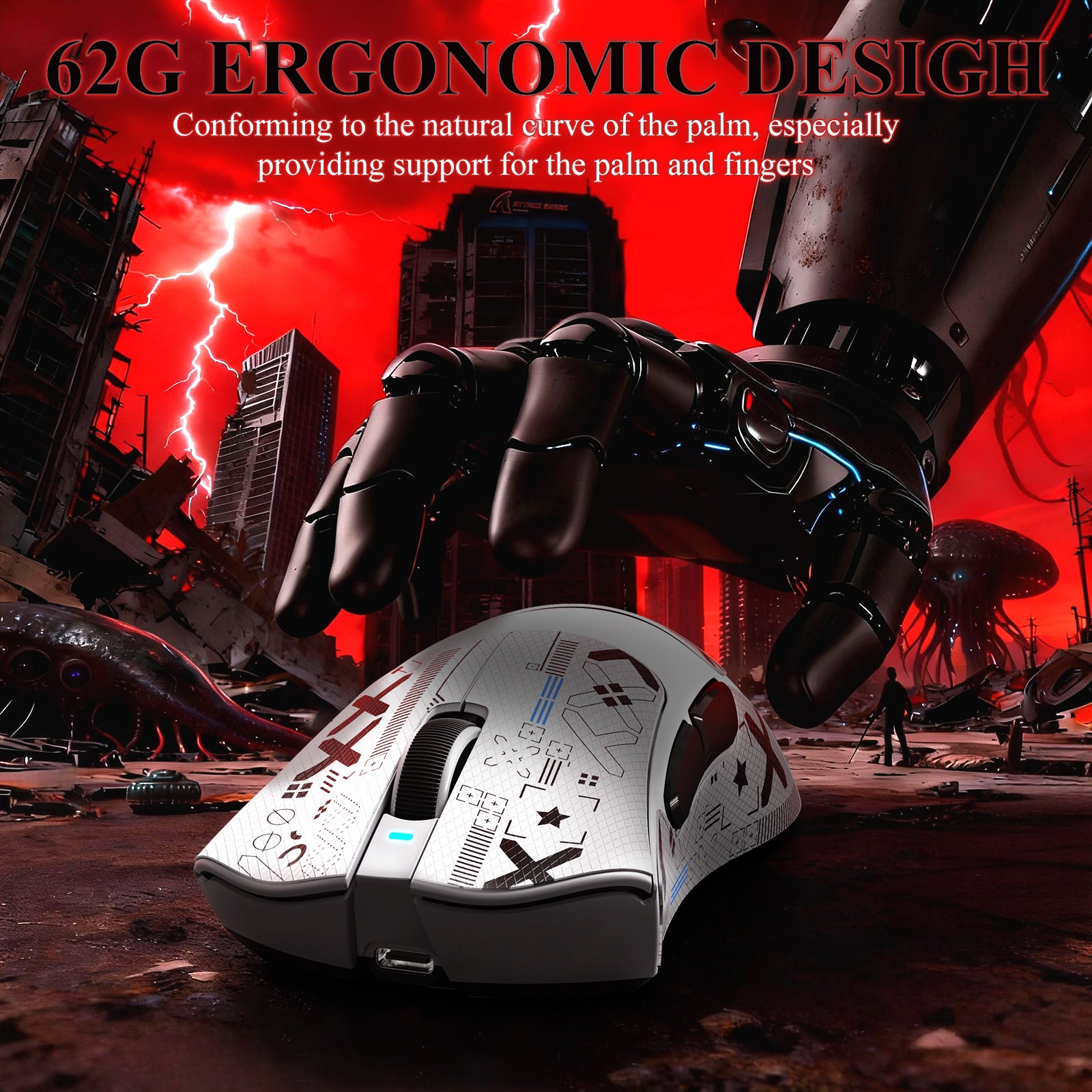 ATTACK SHARK V3PRO Mouse da Gioco Tri-Mode Ultra-Leggero con Dock di Ricarica