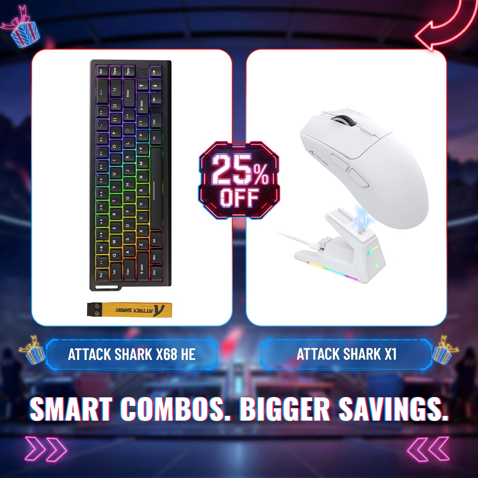 Tastiera Rapid Trigger ATTACK SHARK X68HE + Mouse da gaming wireless X1 - Pacchetto