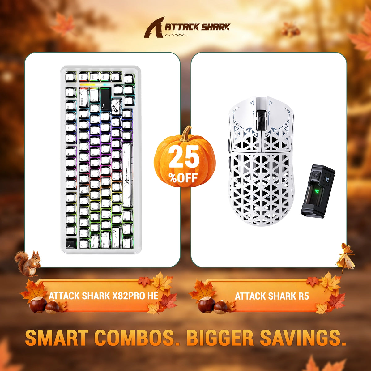 Bundle tastiera ATTACK SHARK X82 PRO HE con attivazione rapida + mouse da gaming wireless in fibra di carbonio R5