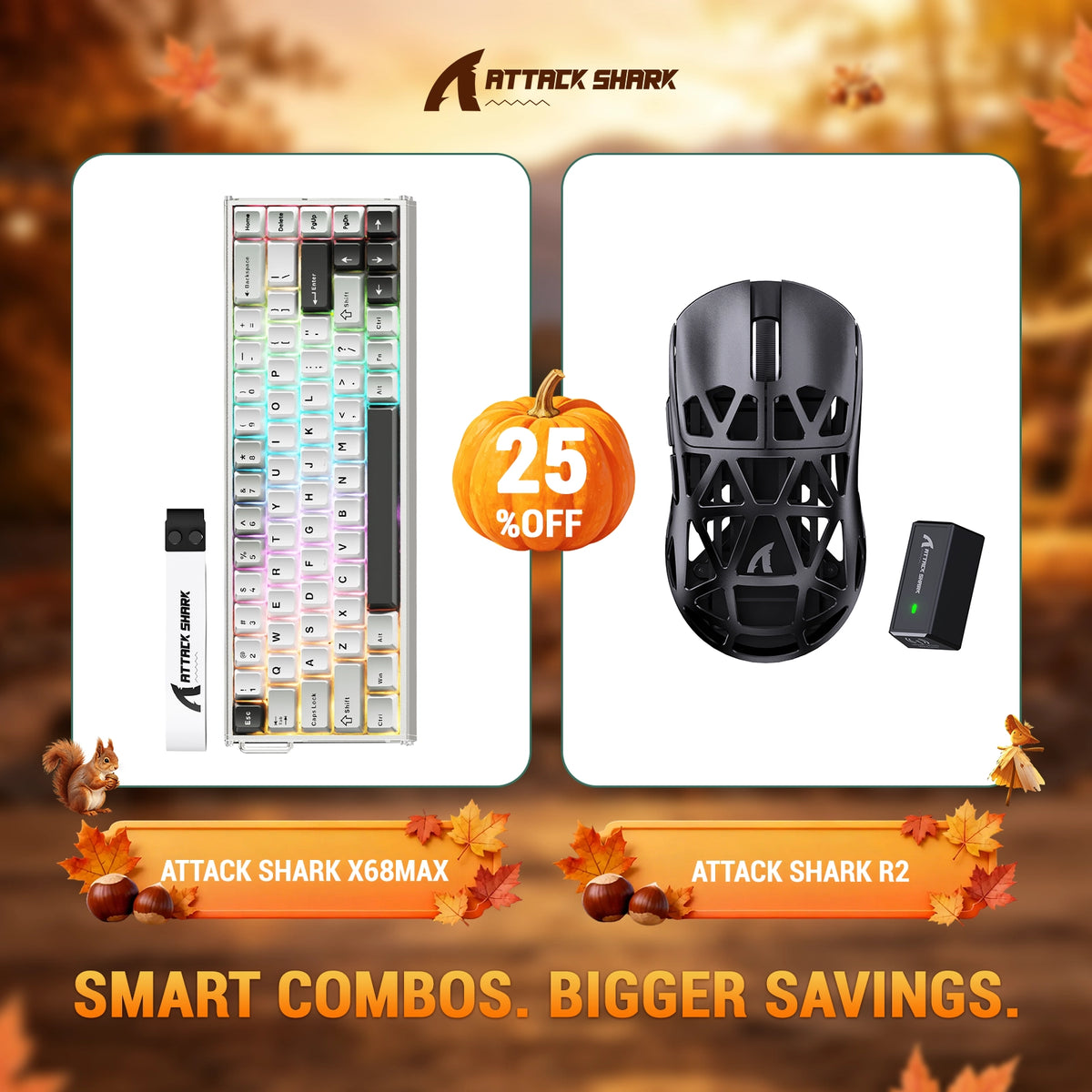 Bundle tastiera in alluminio ATTACK SHARK X68 MAX HE con attivazione rapida + mouse da gaming wireless in lega di magnesio R2