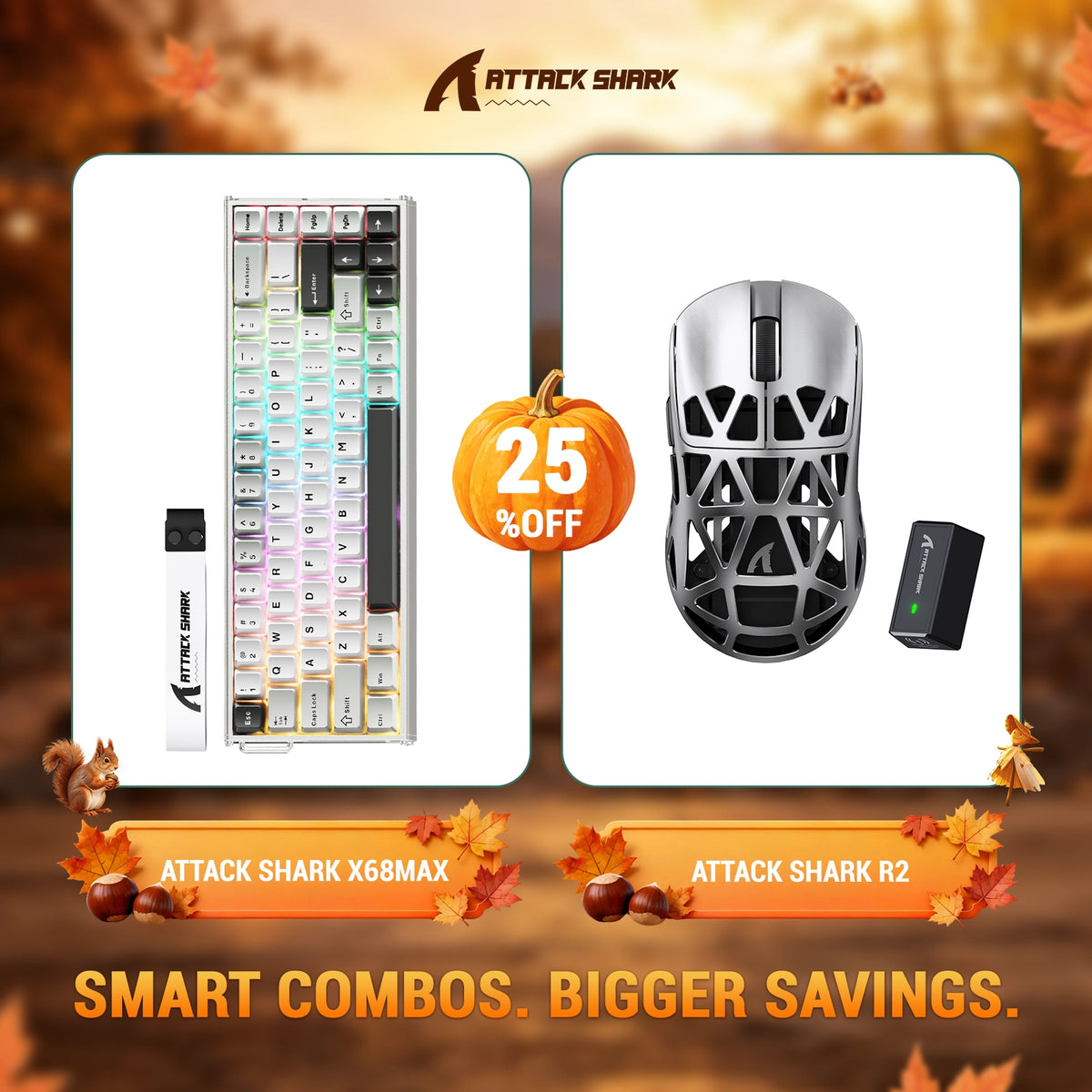 Bundle tastiera in alluminio ATTACK SHARK X68 MAX HE con attivazione rapida + mouse da gaming wireless in lega di magnesio R2