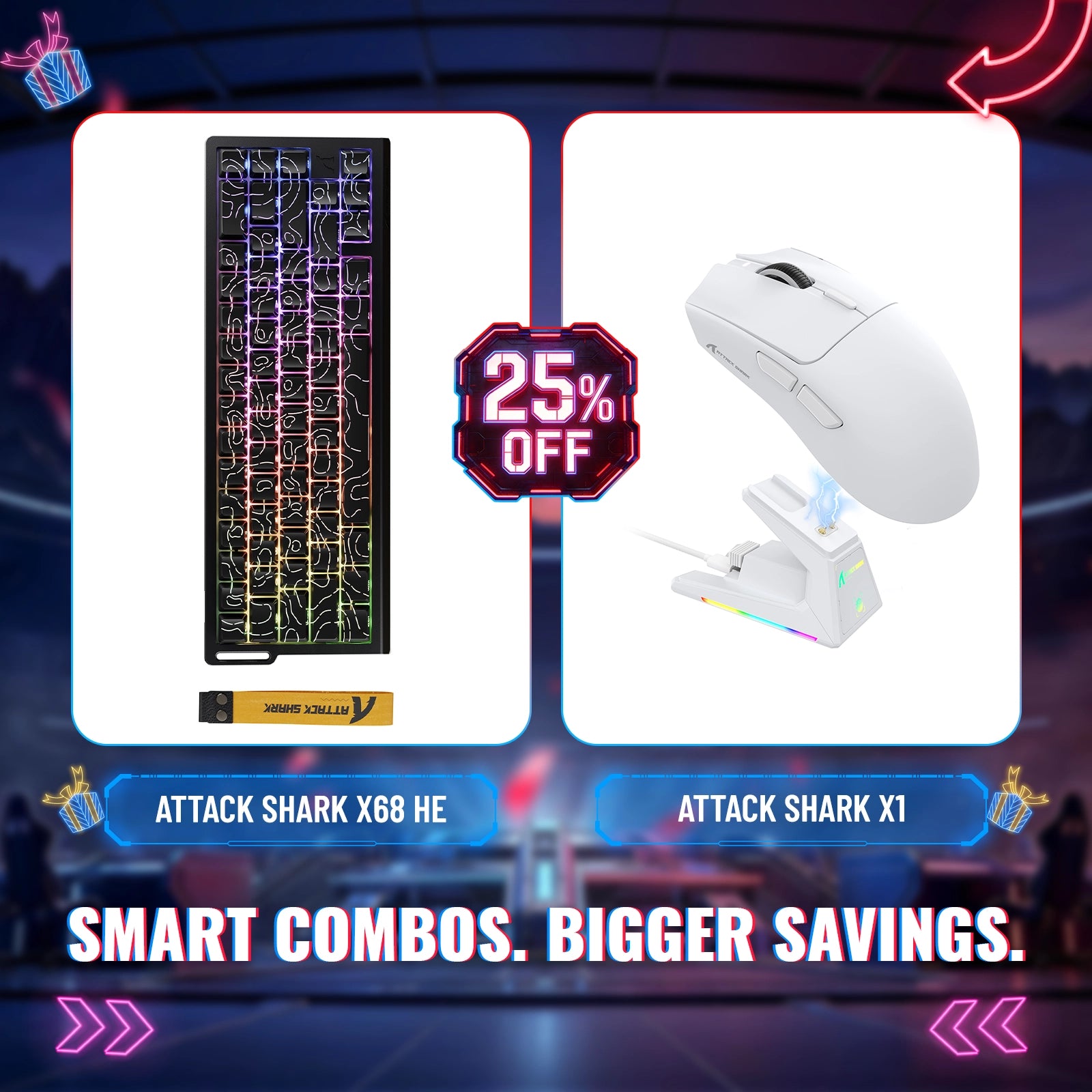 Tastiera Rapid Trigger ATTACK SHARK X68HE + Mouse da gaming wireless X1 - Pacchetto