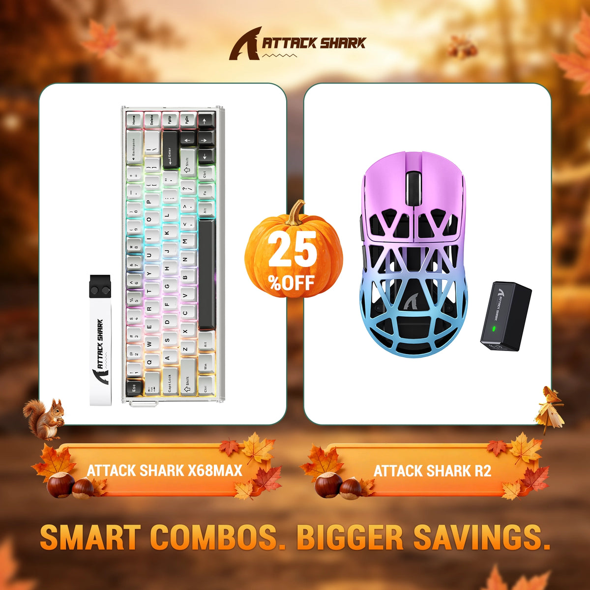 Bundle tastiera in alluminio ATTACK SHARK X68 MAX HE con attivazione rapida + mouse da gaming wireless in lega di magnesio R2