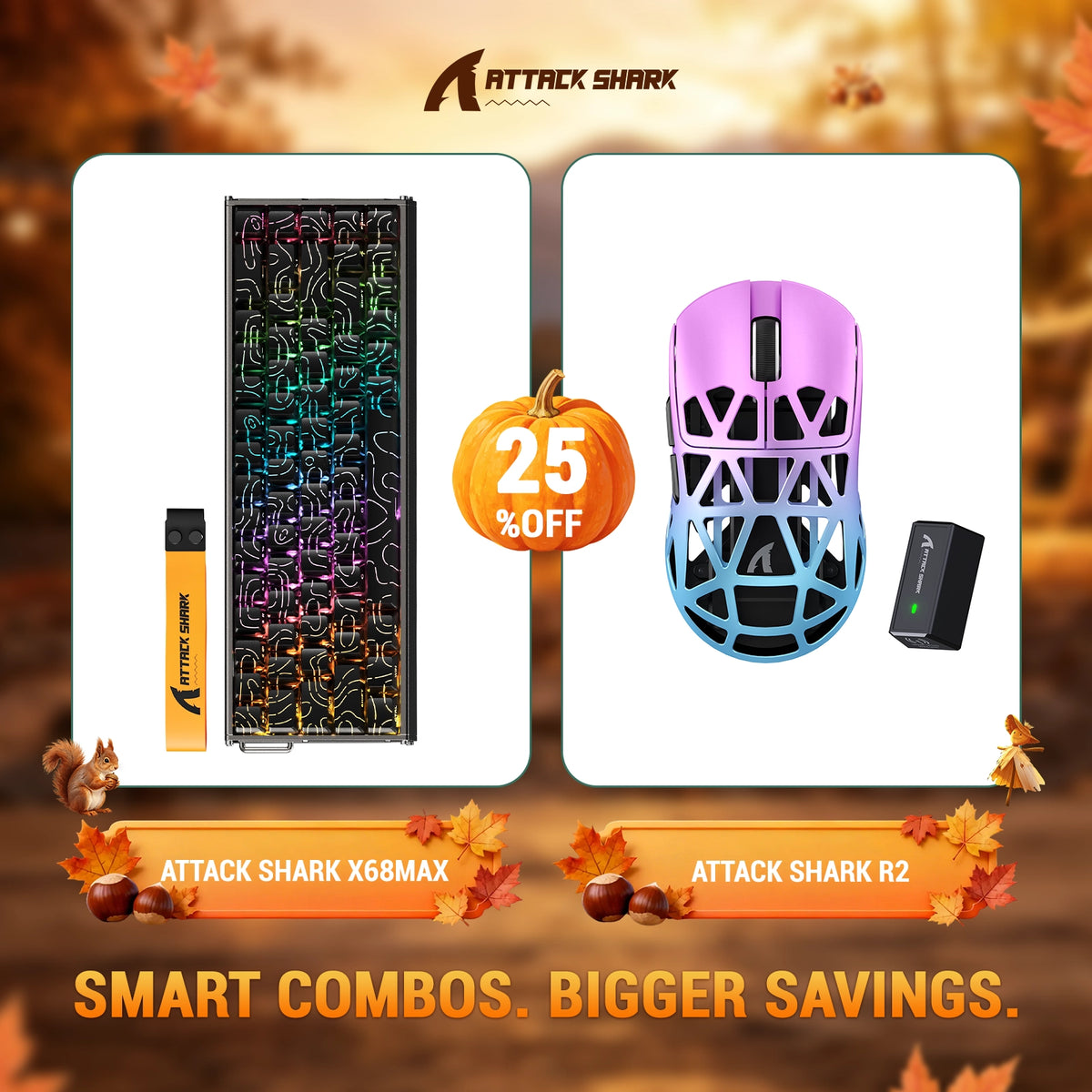 Bundle tastiera in alluminio ATTACK SHARK X68 MAX HE con attivazione rapida + mouse da gaming wireless in lega di magnesio R2