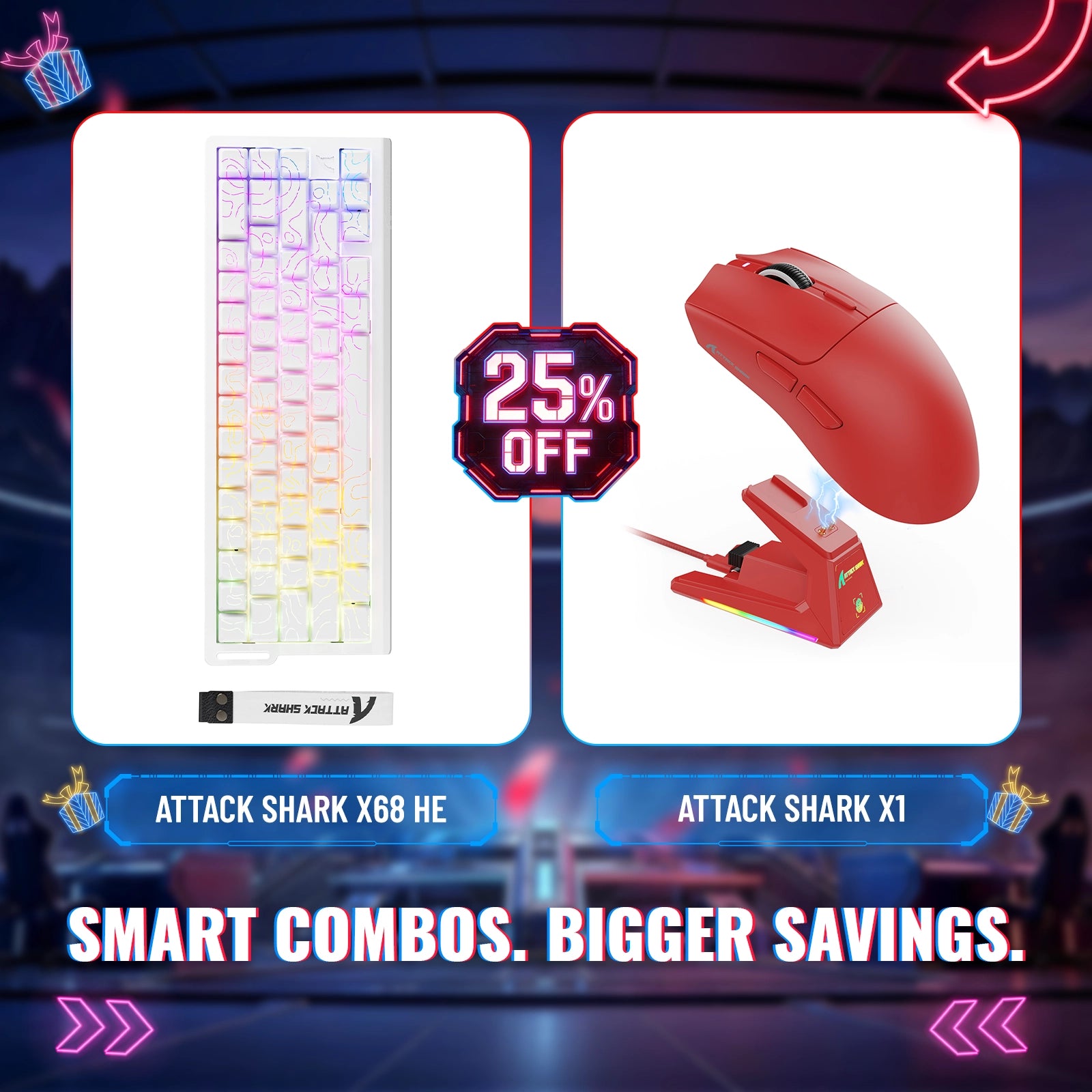 Tastiera Rapid Trigger ATTACK SHARK X68HE + Mouse da gaming wireless X1 - Pacchetto