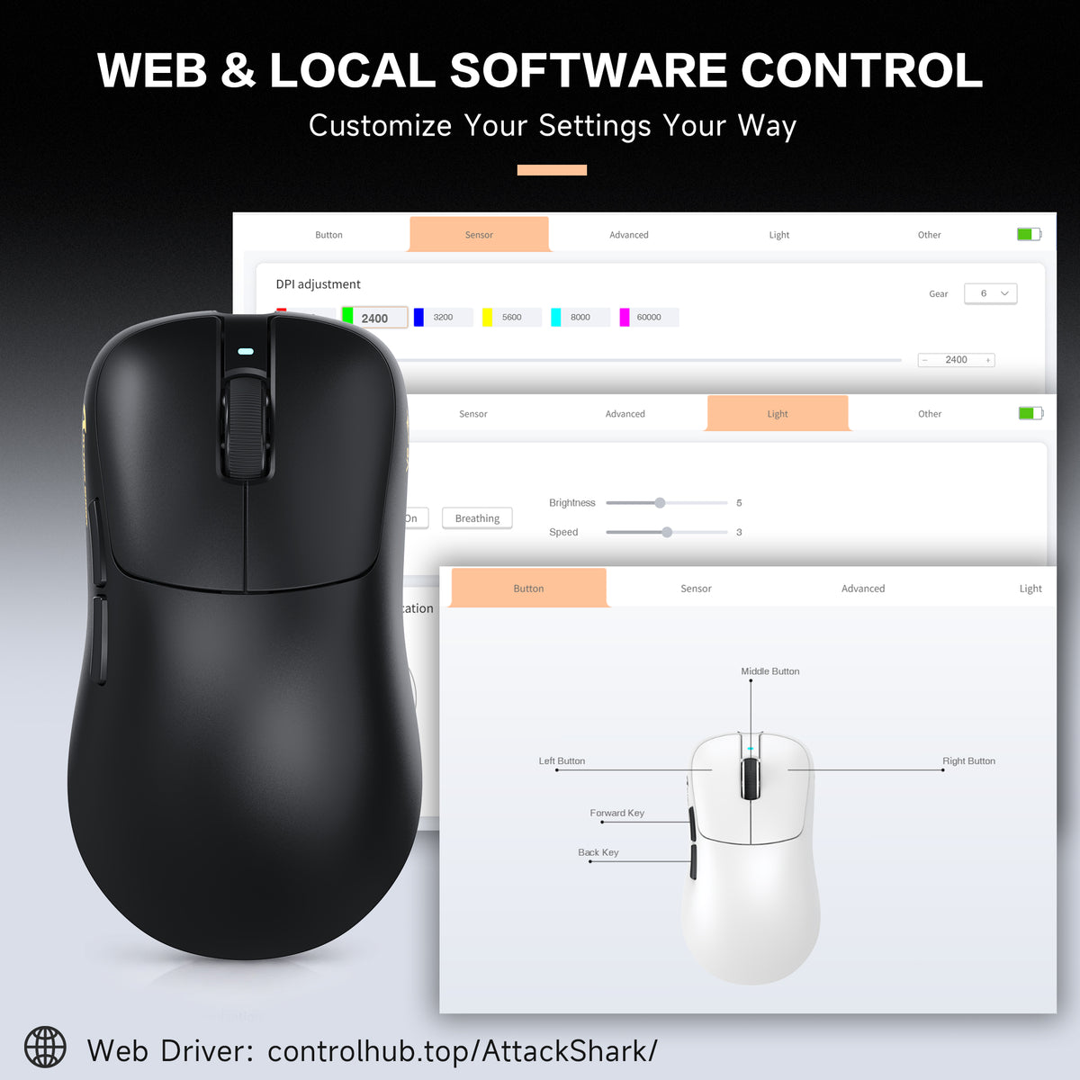 ATTACK SHARK V2 AIR PAW3955MAX Mouse da gioco wireless ergonomico