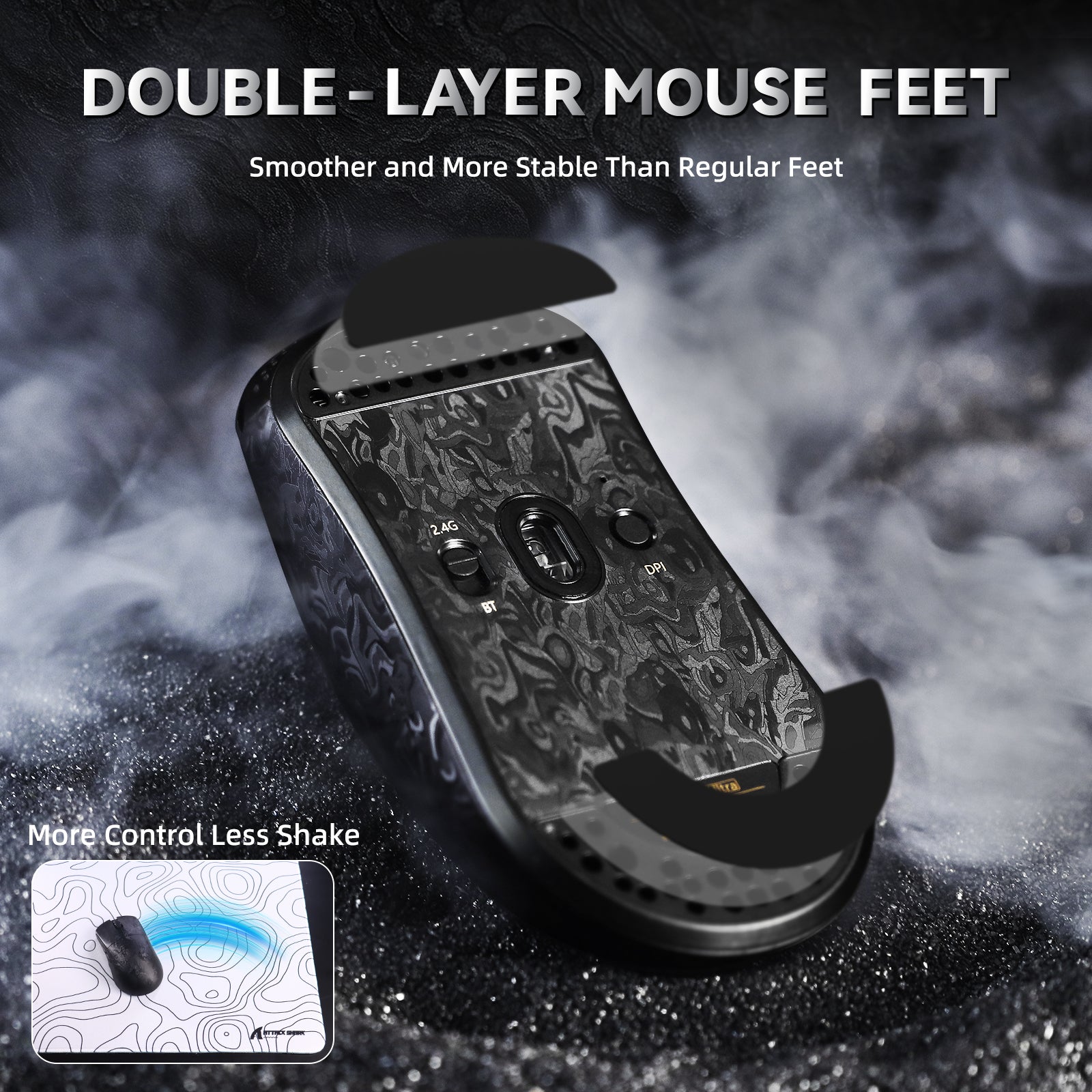 ATTACK SHARK R11 ULTRA Mouse da gioco wireless in fibra di carbonio 8K PAW3950MAX con cavo LED Ultra C06