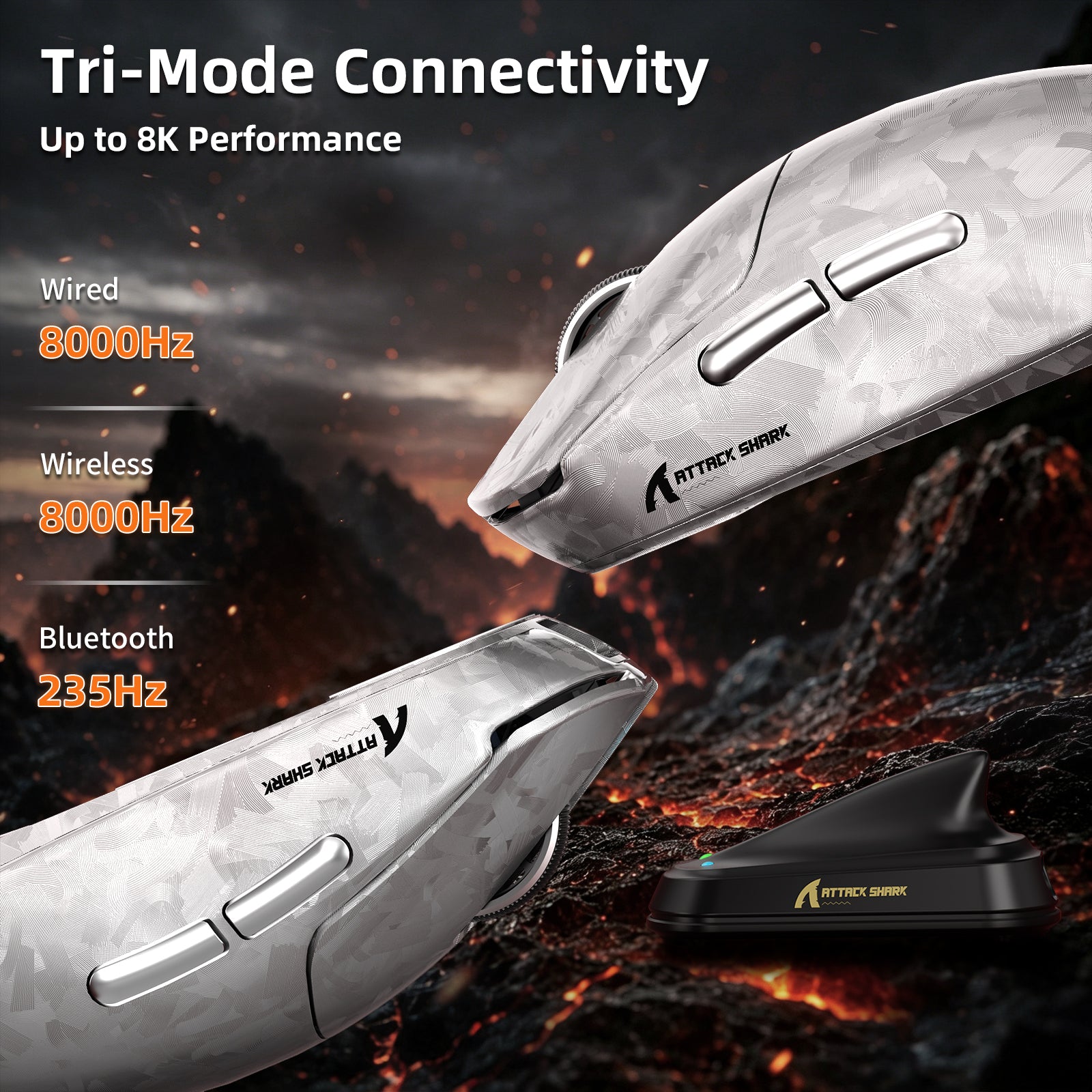 Mouse da gioco wireless ATTACK SHARK RS3 ULTRA in fibra di carbonio PAW3955MAX con cavo LED Ultra C06