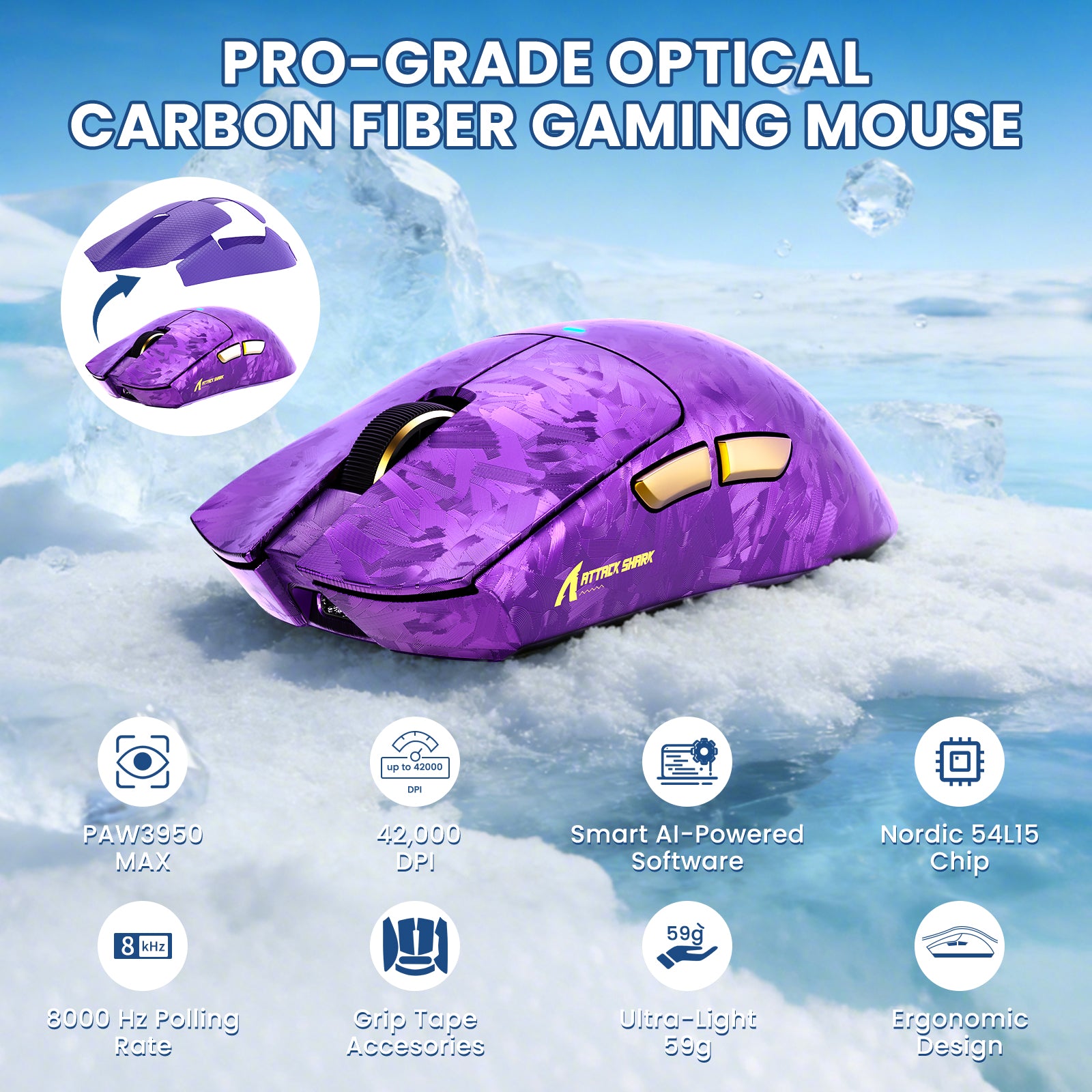 ATTACK SHARK R68 HE & X11 ULTRA Bundle Gaming in Fibra di Carbonio con Cavo Avvolto C01 ULTRA