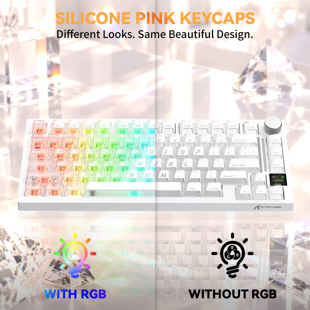ATTACK SHARK SK07, 131 tasti, keycap Prism con retroilluminazione trasparente, ANSI, bianco