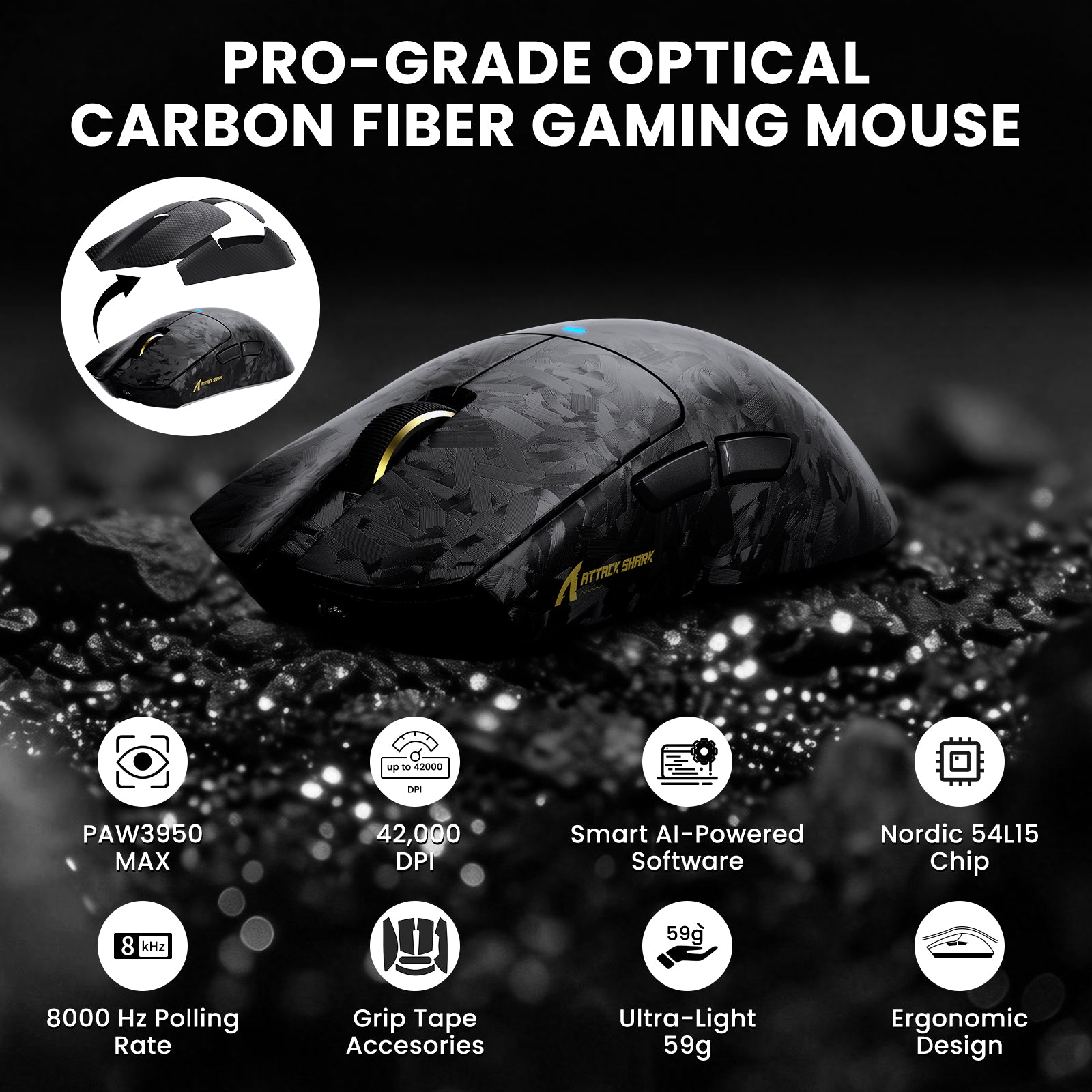 ATTACK SHARK R68 HE & X11 ULTRA Bundle Gaming in Fibra di Carbonio con Cavo Avvolto C01 ULTRA
